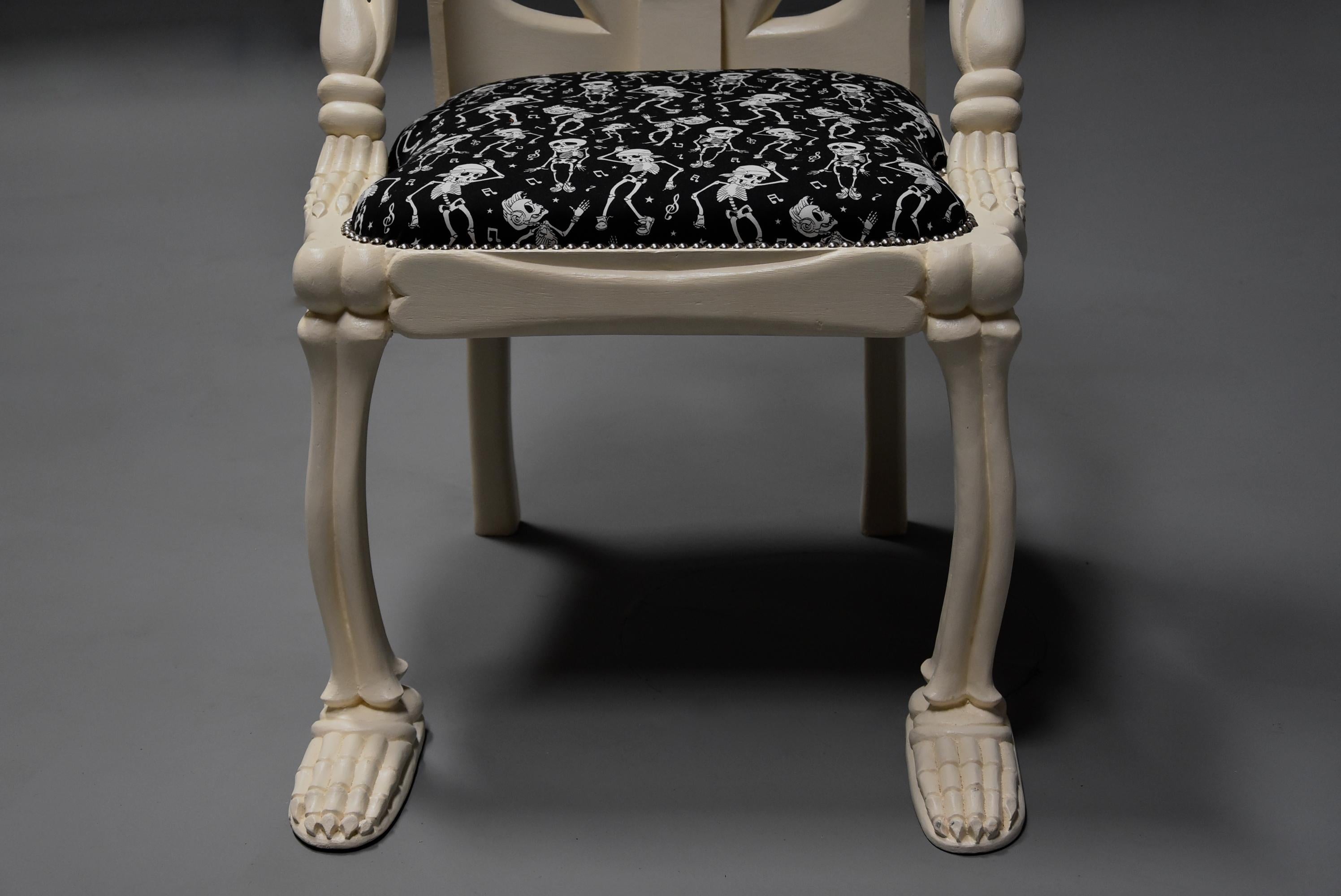 Highly Decorative and Unusual Hand-Carved and Painted Wooden Skeleton Chair For Sale 5