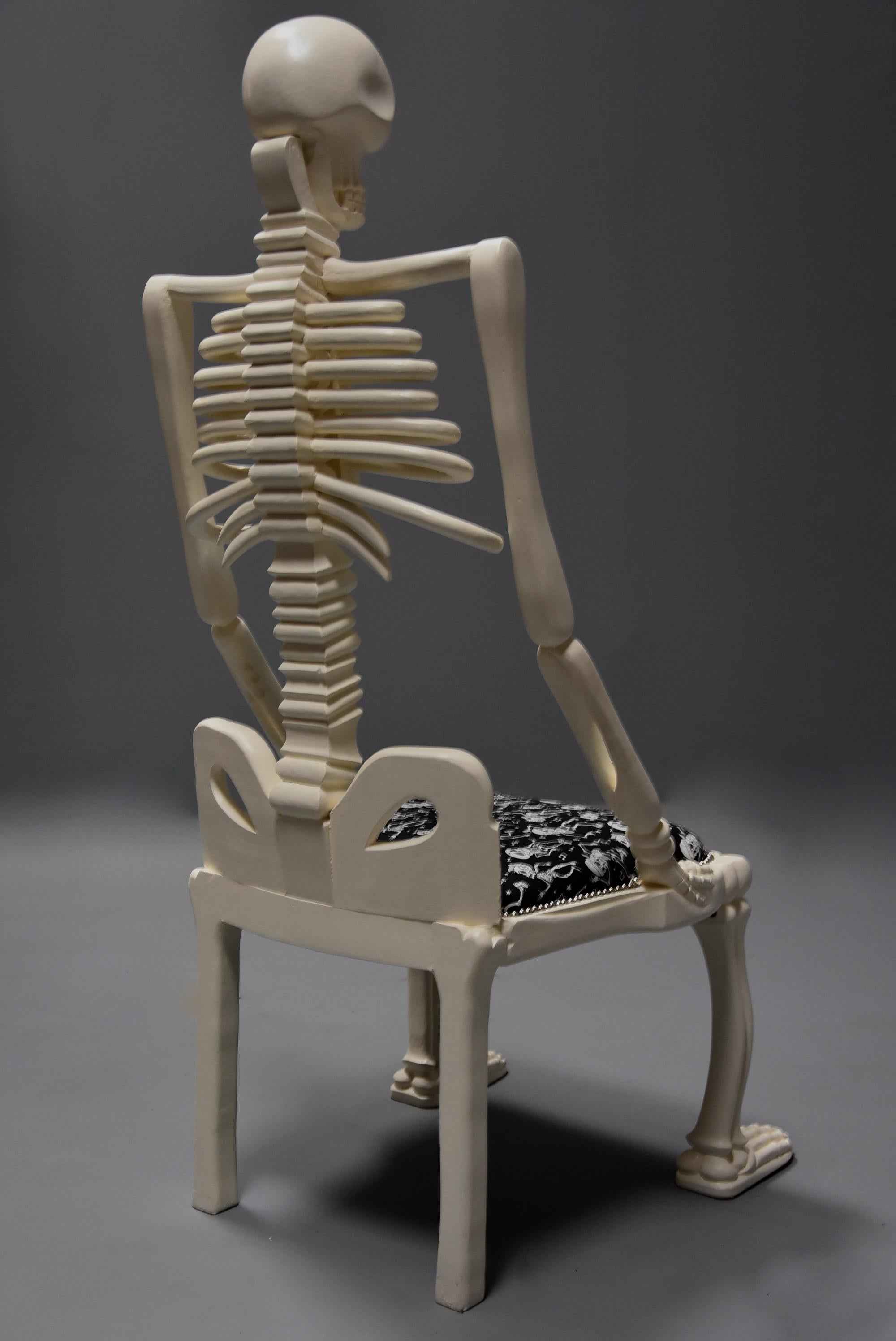 Highly Decorative and Unusual Hand-Carved and Painted Wooden Skeleton Chair For Sale 6