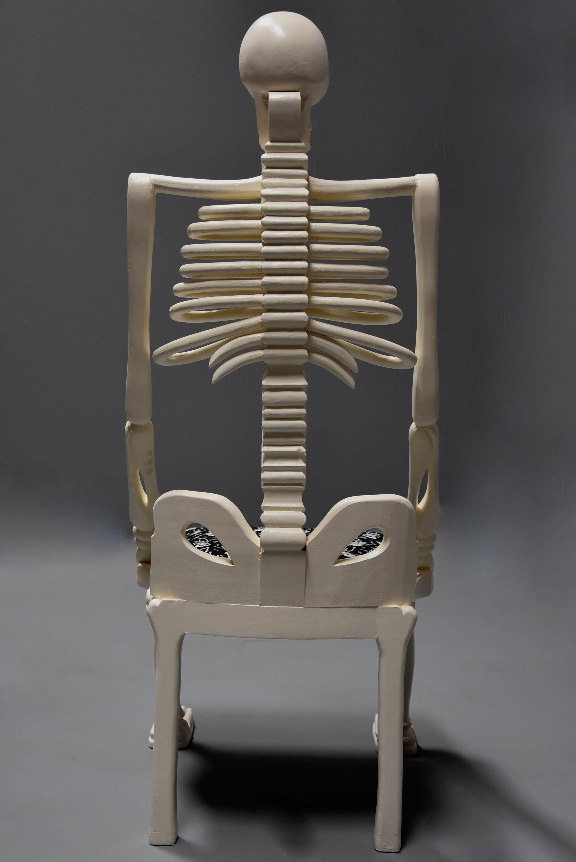 Highly Decorative and Unusual Hand-Carved and Painted Wooden Skeleton Chair For Sale 7