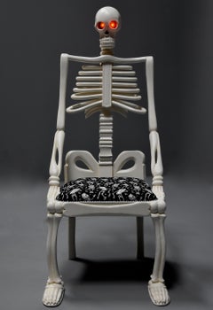Highly Decorative and Unusual Hand-Carved and Painted Wooden Skeleton Chair