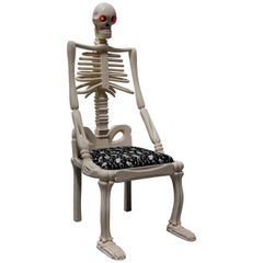 Highly Decorative and Unusual Hand-Carved and Painted Wooden Skeleton Chair