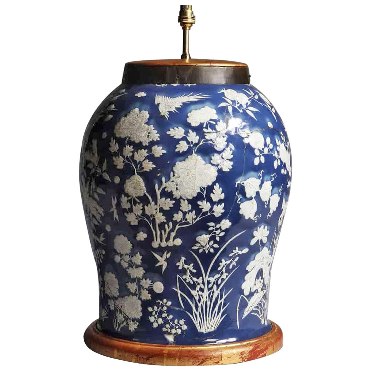 Highly Decorative Blue and White Chinese Vase Mounted as a Table Lamp