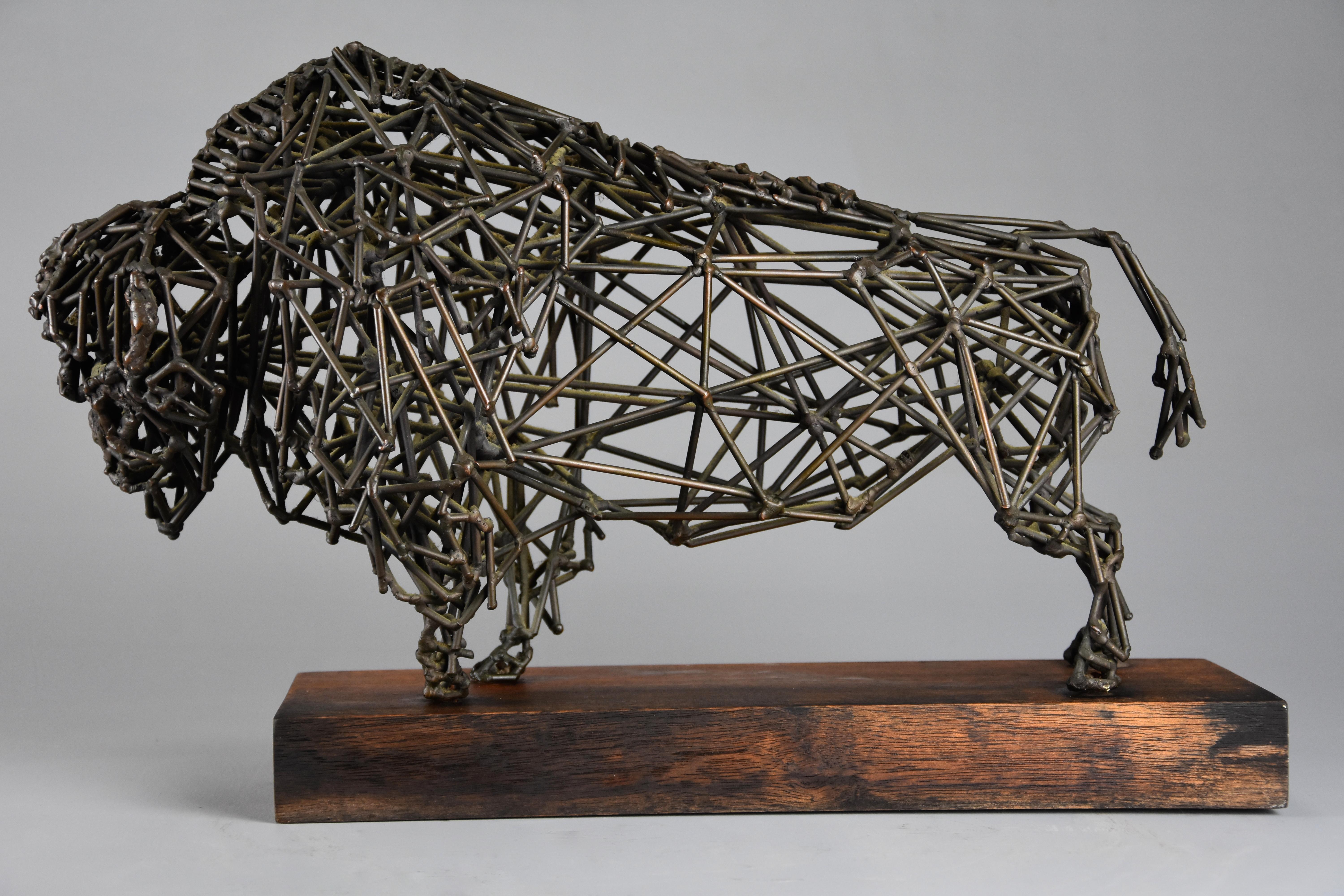 Highly decorative bronze wirework sculpture of a ‘Bison' by Daniel Rintoul Booth 5