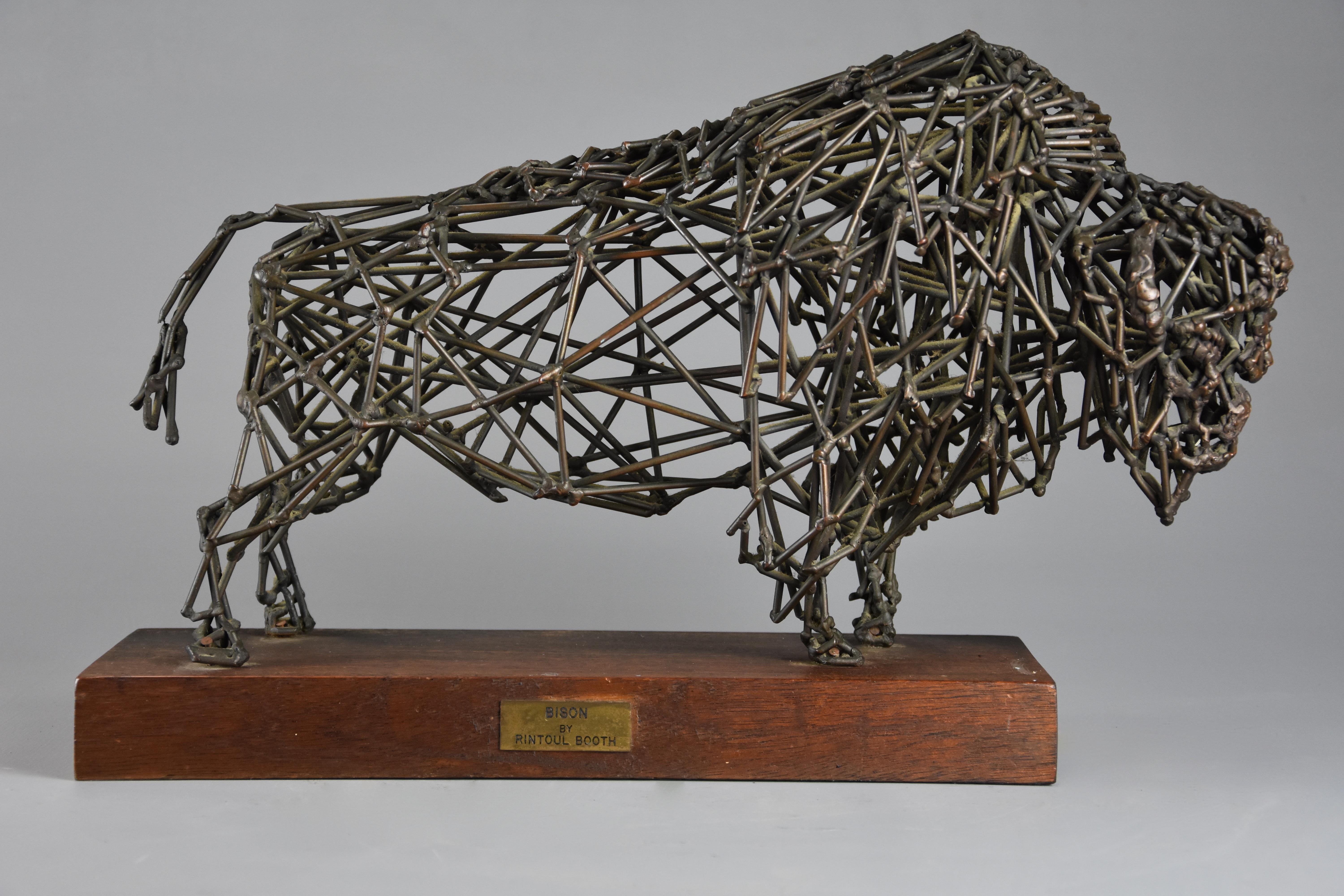 English Highly decorative bronze wirework sculpture of a ‘Bison' by Daniel Rintoul Booth