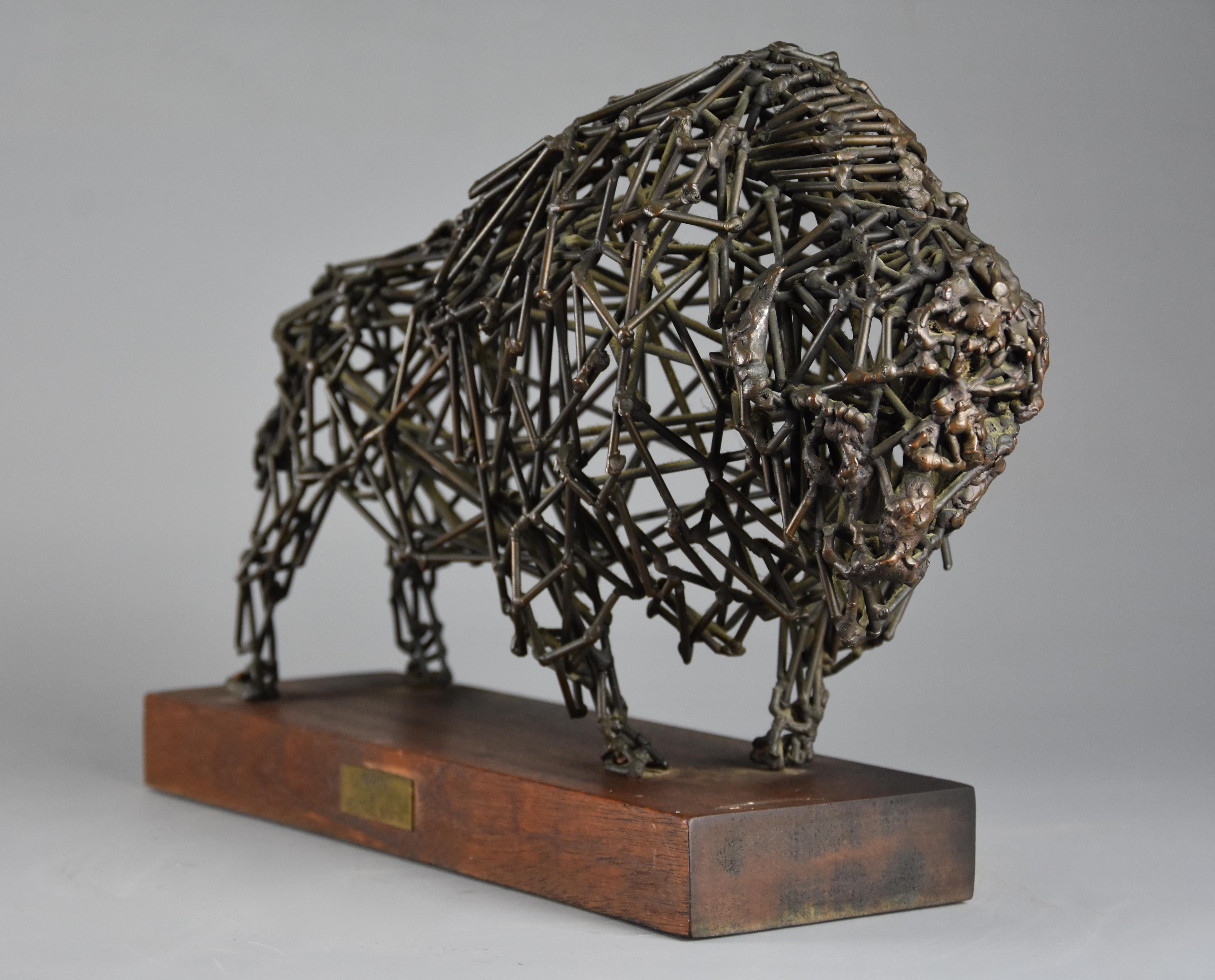 Highly decorative bronze wirework sculpture of a ‘Bison' by Daniel Rintoul Booth In Good Condition In Suffolk, GB