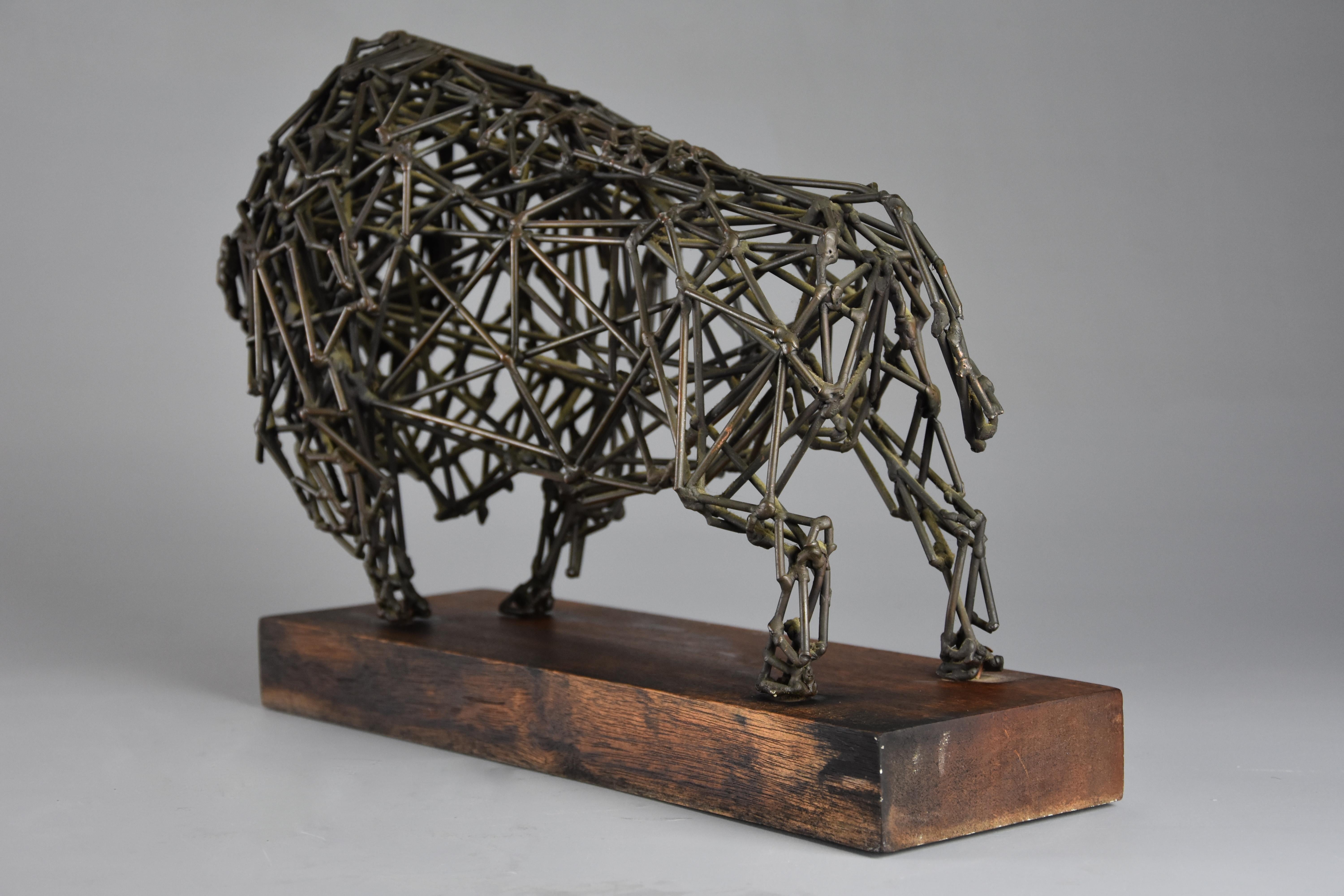 Highly decorative bronze wirework sculpture of a ‘Bison' by Daniel Rintoul Booth 2