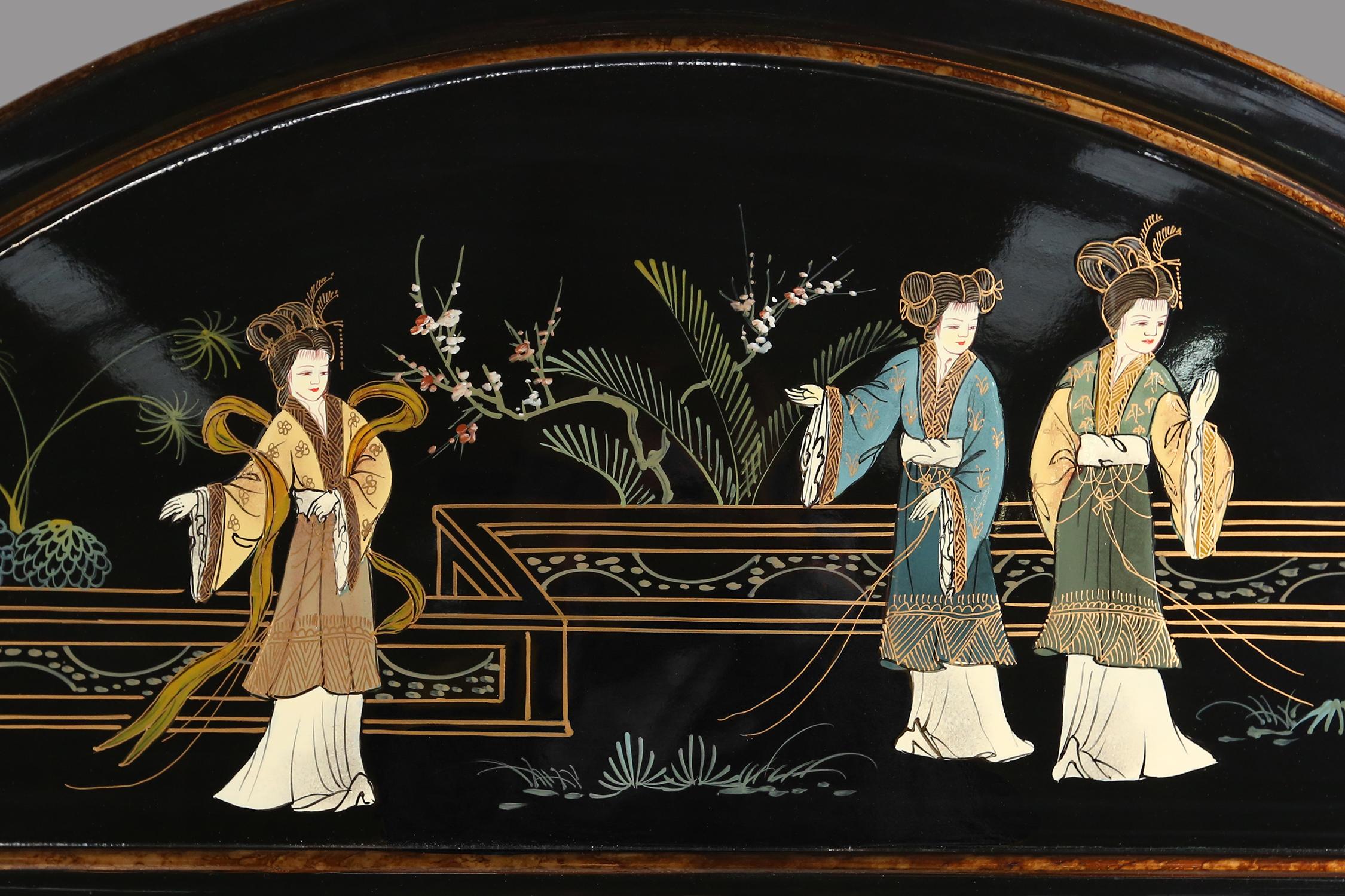Lacquered Highly decorative Chinese lacquered mirror with traditional paintings, 1960s
