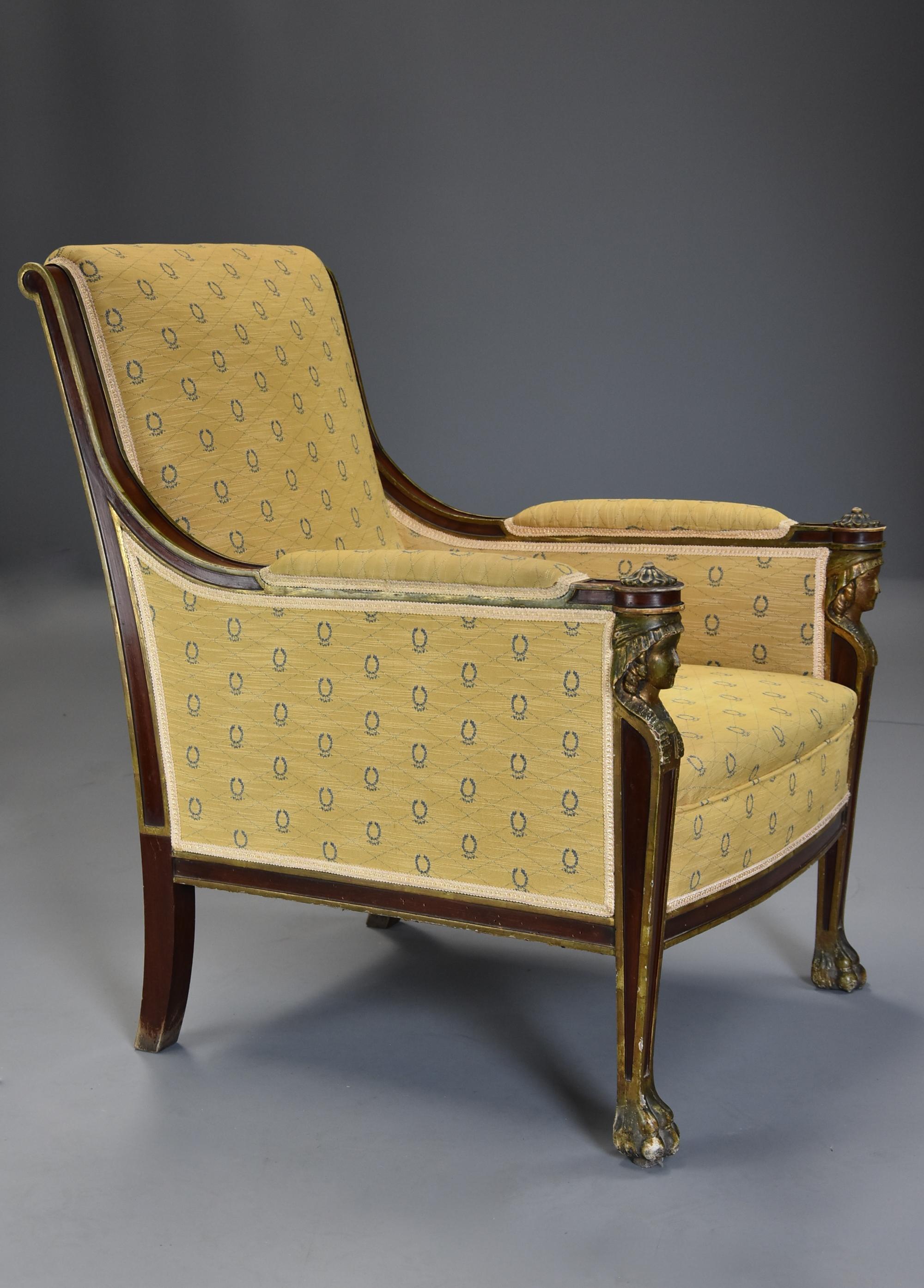 Highly Decorative Early 20th Century French Empire Style Mahogany Armchair For Sale 5