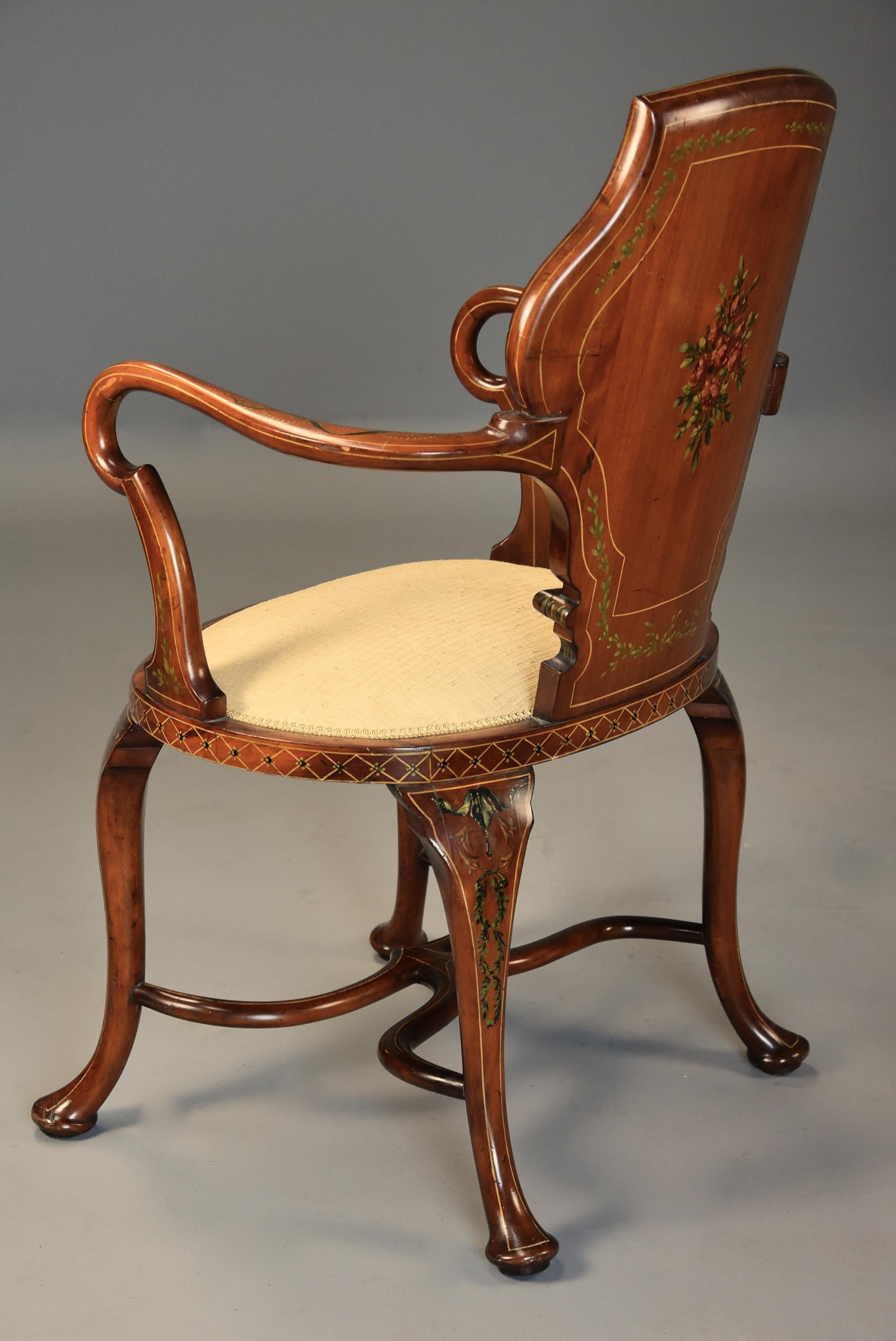 Highly Decorative Edwardian Satinwood and Painted Armchair in the Georgian Style im Angebot 1