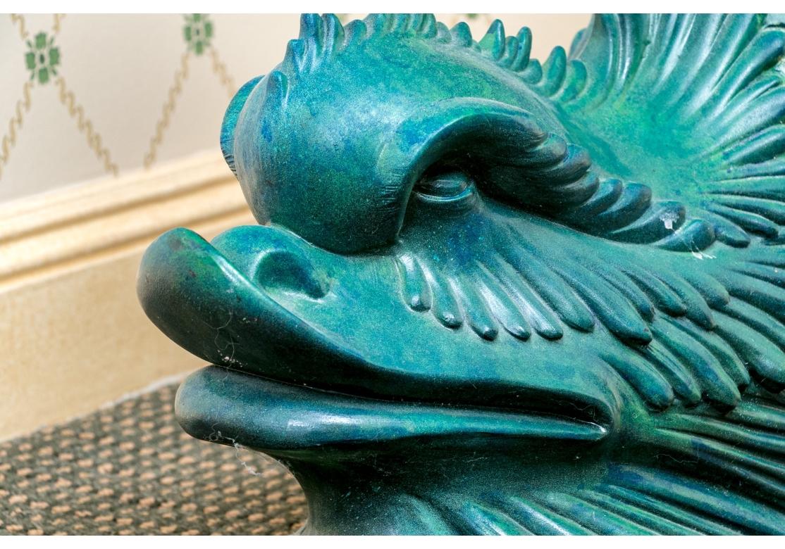 Néoclassique Highly Decorative Glazed Terracotta Dolphin Table en vente