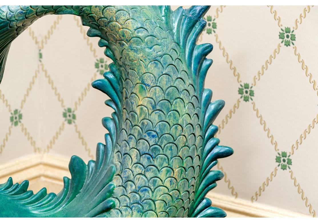 italien Highly Decorative Glazed Terracotta Dolphin Table en vente