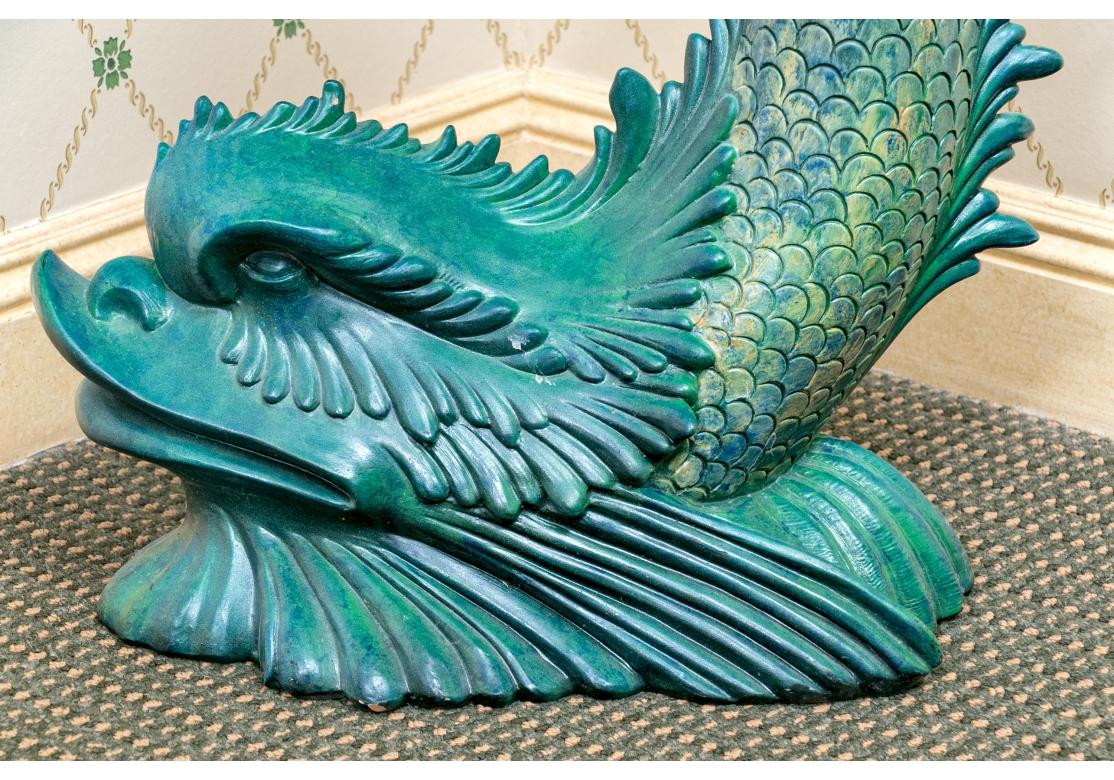 Terre cuite Highly Decorative Glazed Terracotta Dolphin Table en vente