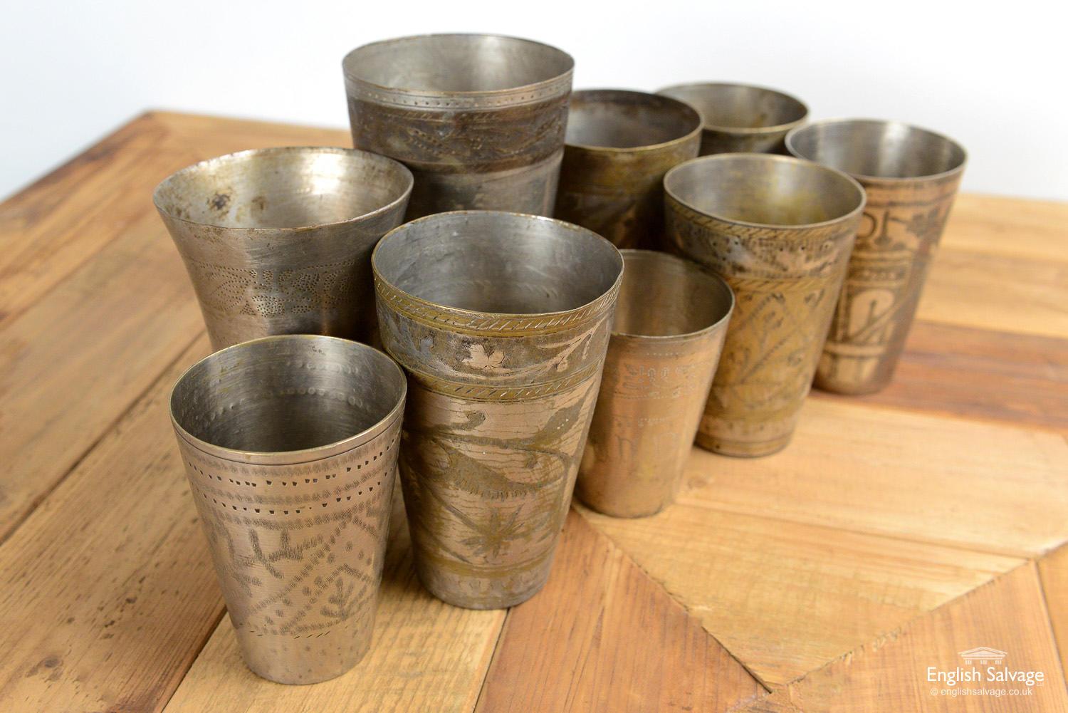 Highly Decorative Indian Brass Lassi Cups, 20th Century In Good Condition For Sale In London, GB