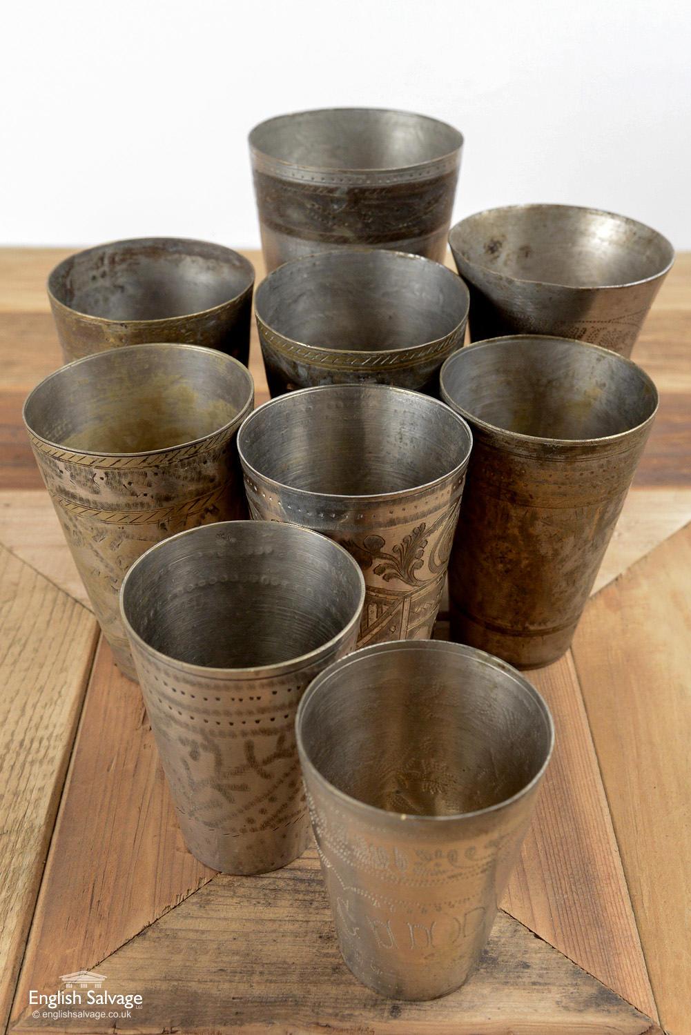 Highly Decorative Indian Brass Lassi Cups, 20th Century For Sale 1