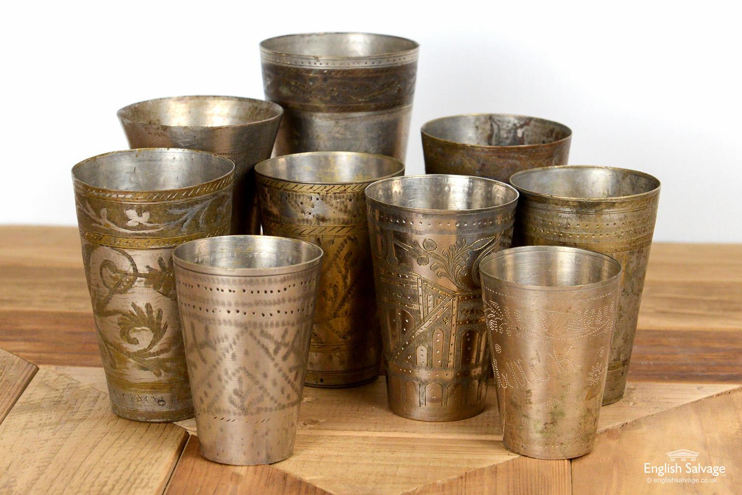 Highly Decorative Indian Brass Lassi Cups, 20th Century For Sale 2