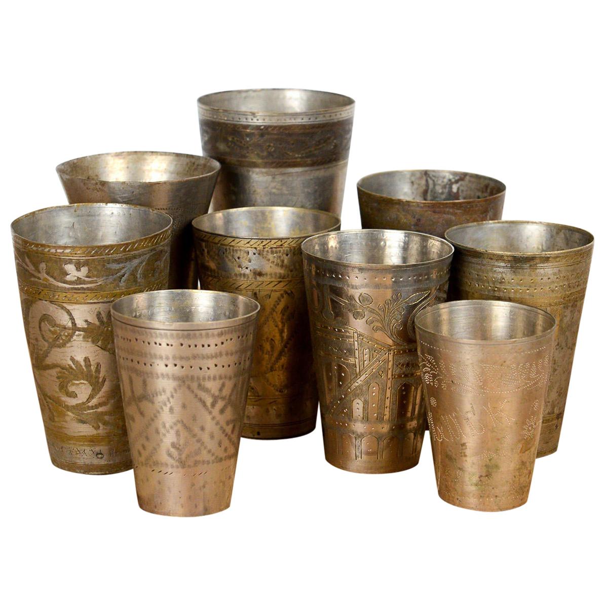 Highly Decorative Indian Brass Lassi Cups, 20th Century For Sale