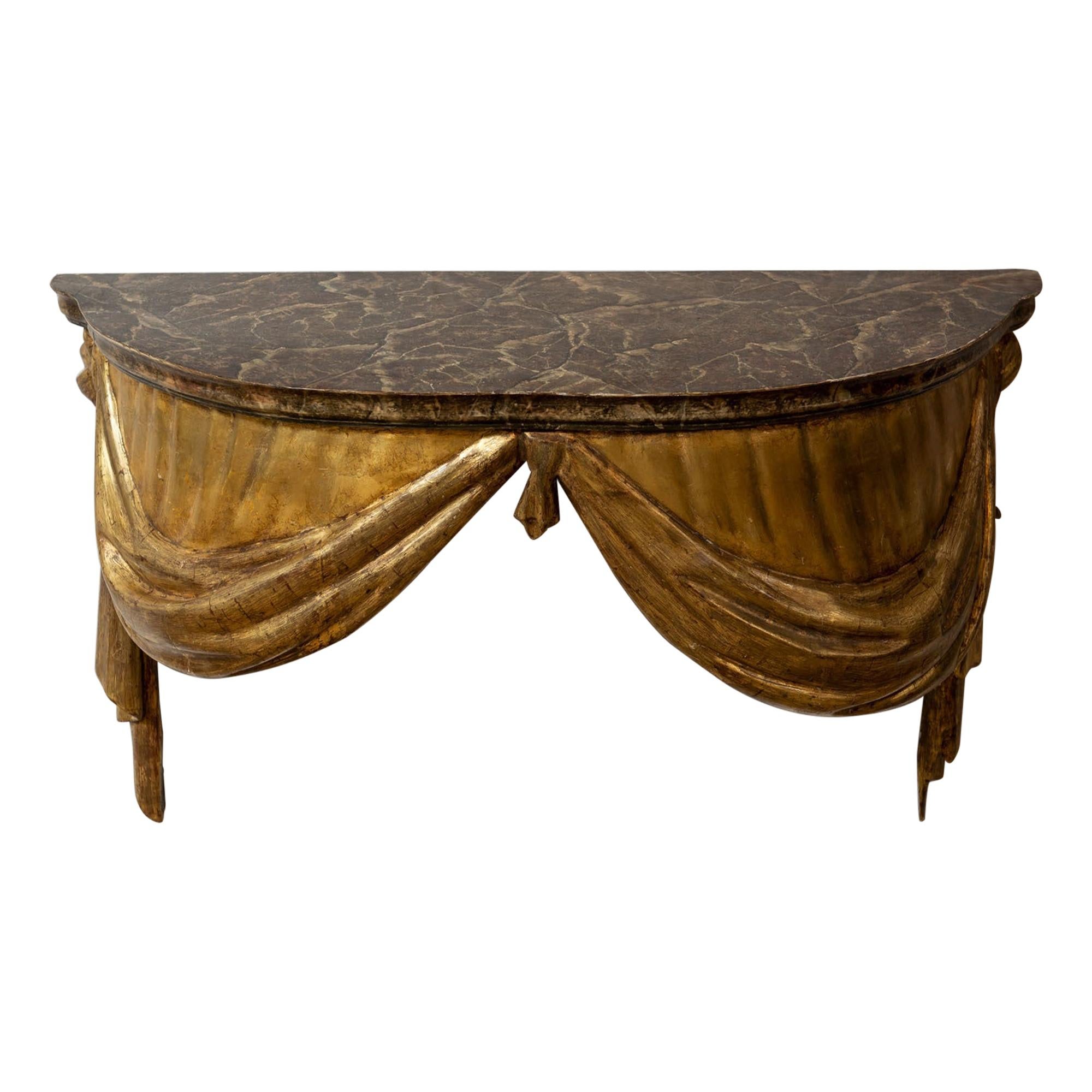 Highly Decorative Italian Painted and Gilded Console Table, circa 19th Century