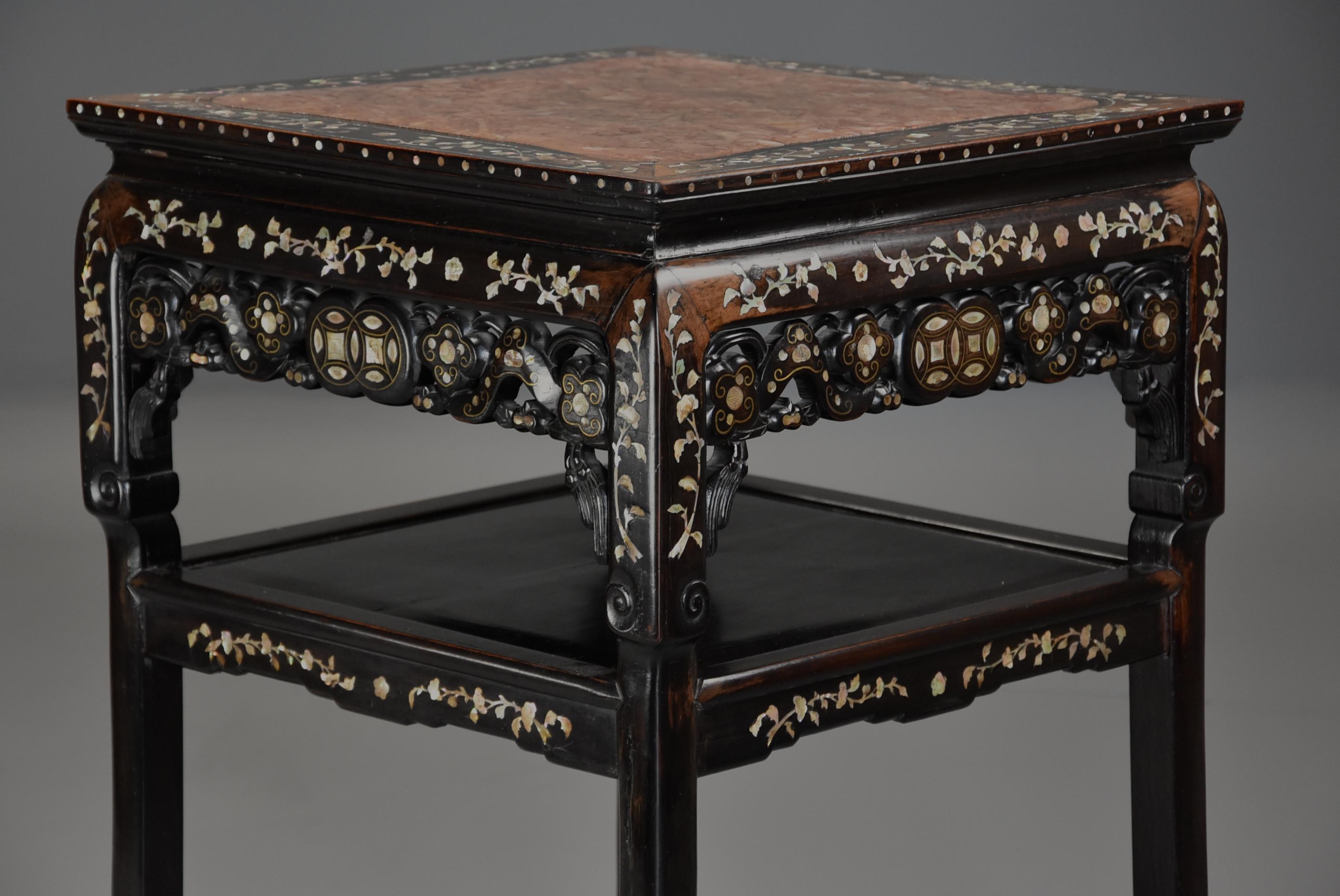 19th Century Highly Decorative Chinese Hardwood and Mother of Pearl Square Pot Stand