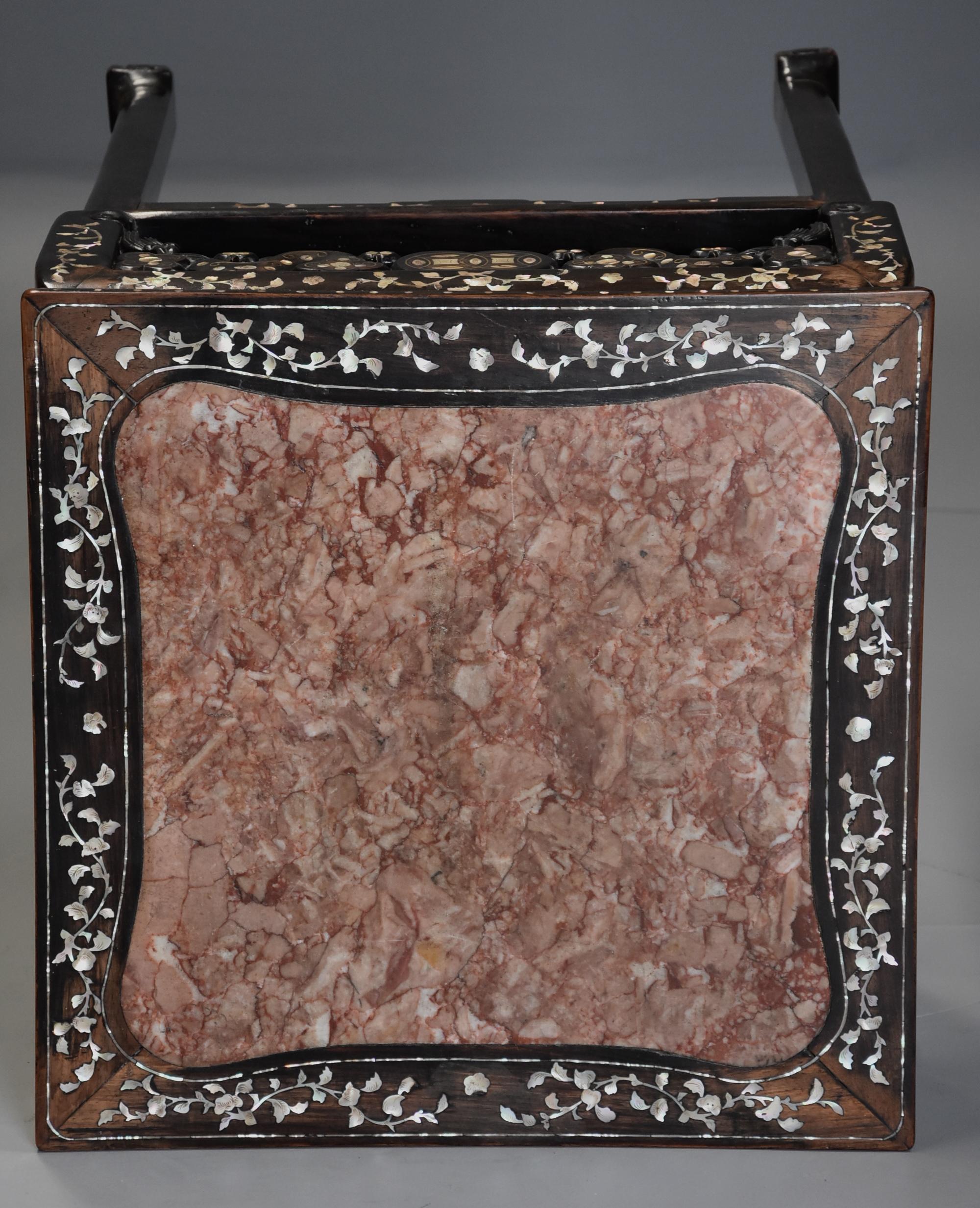 Highly Decorative Chinese Hardwood and Mother of Pearl Square Pot Stand 2