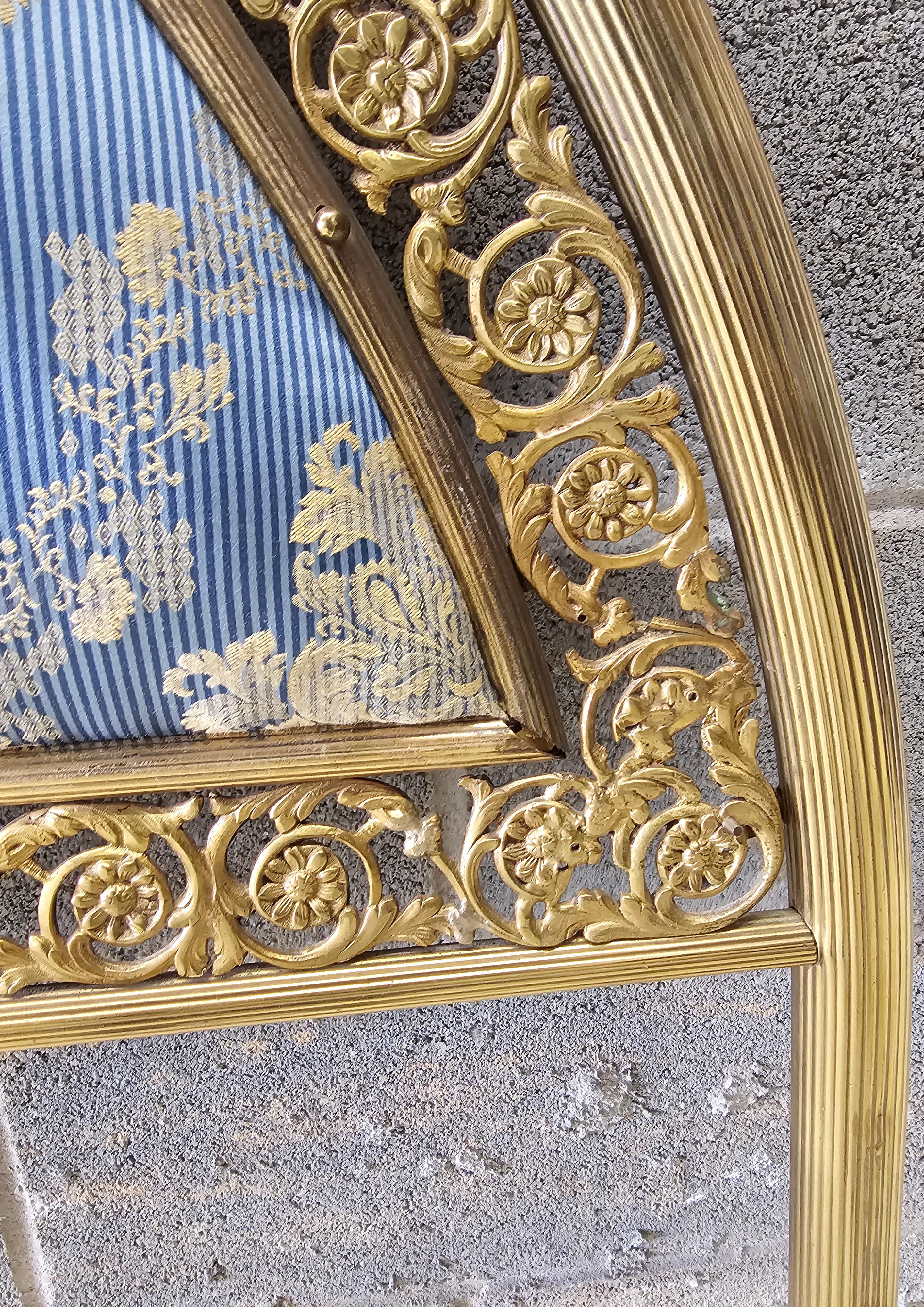 Highly Decorative Louis XVI Style Brass and Upholstered Headboard, Circa 1920s In Good Condition For Sale In Germantown, MD