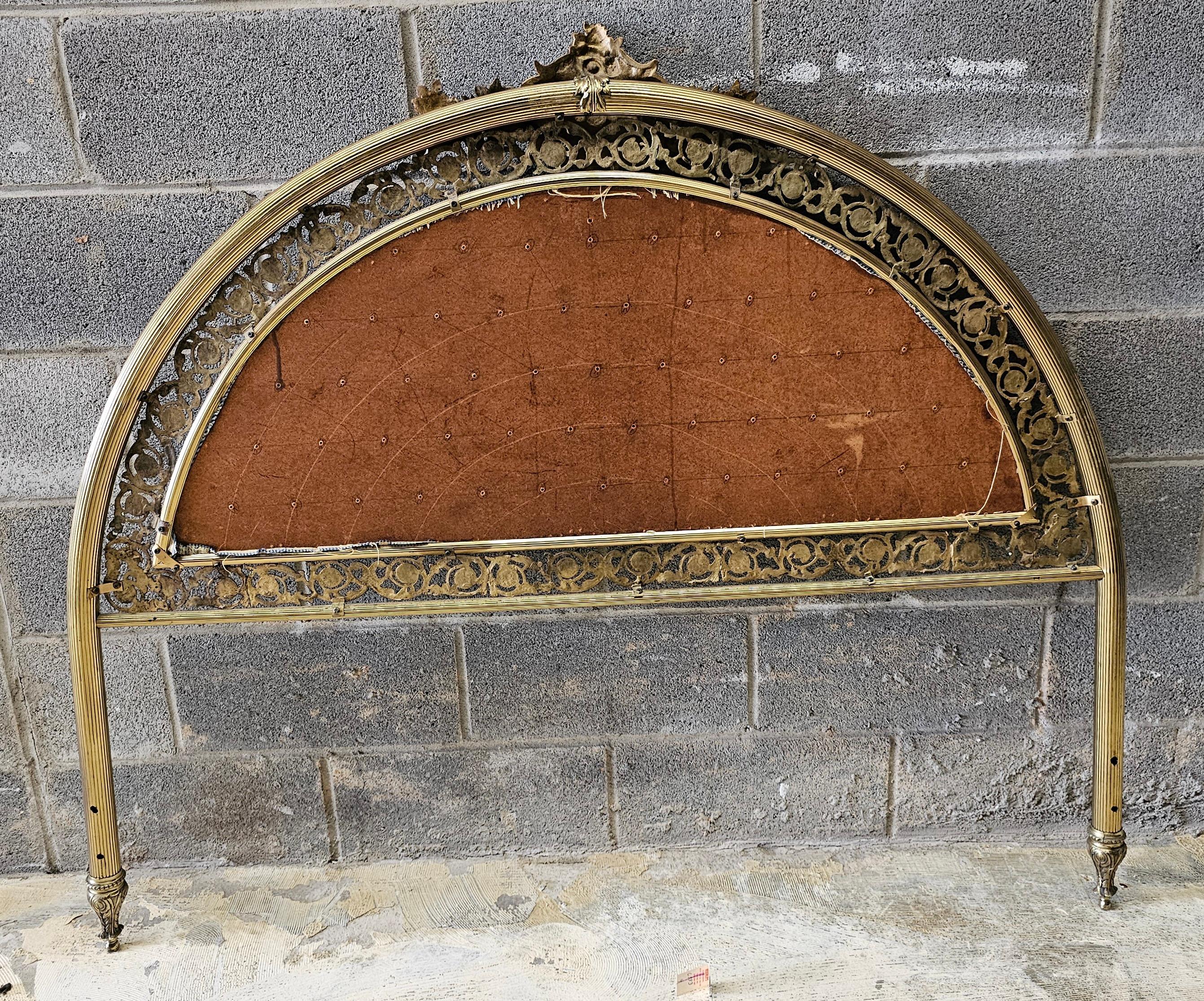 Highly Decorative Louis XVI Style Brass and Upholstered Headboard, Circa 1920s For Sale 2
