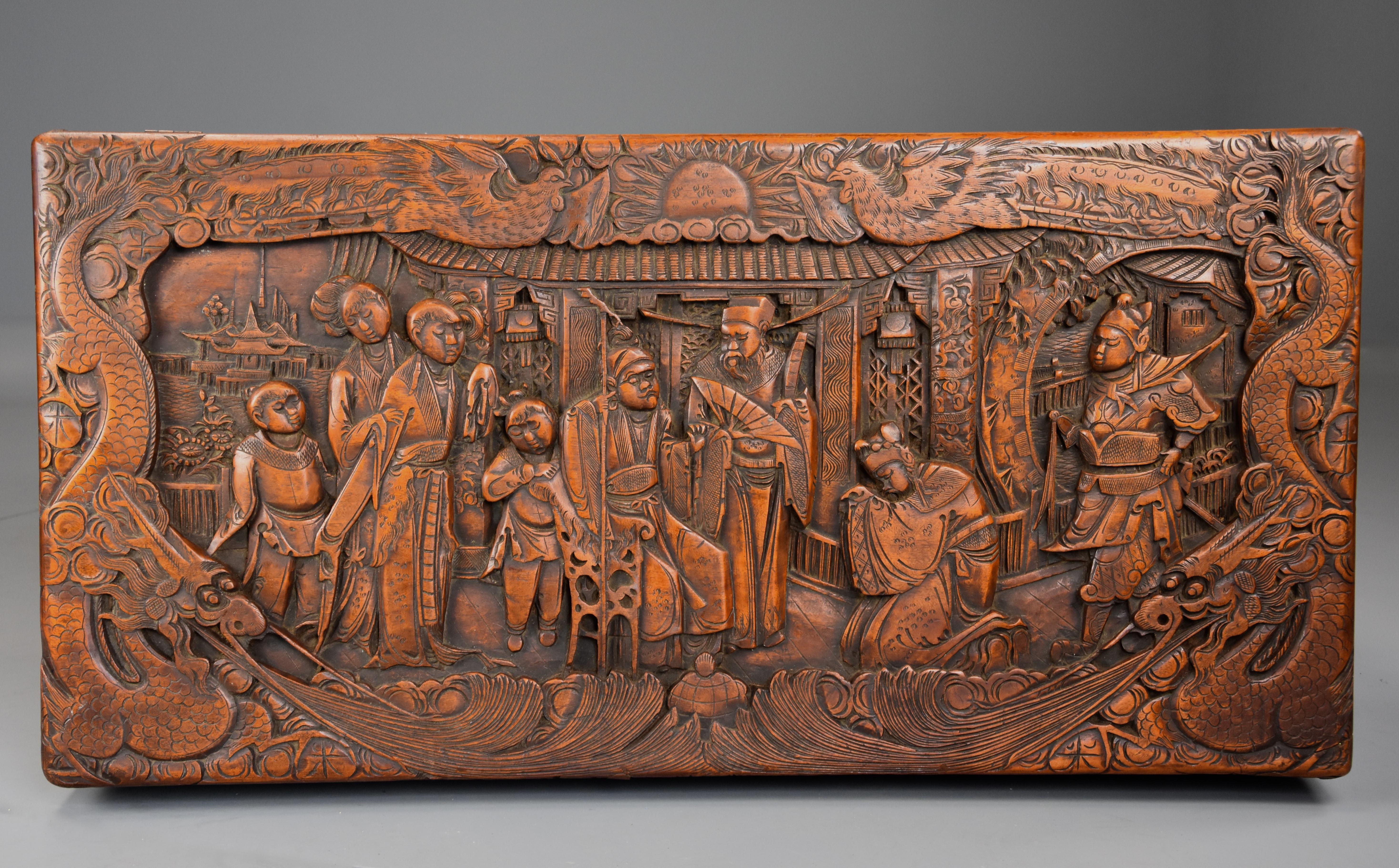 Asian Highly Decorative Profusely and Deep Carved Eastern Camphor Wood Chest