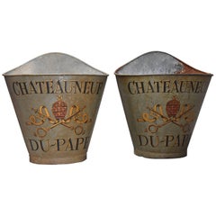 Highly Decorative Pair of Metal Grape Carriers with Painted Decoration