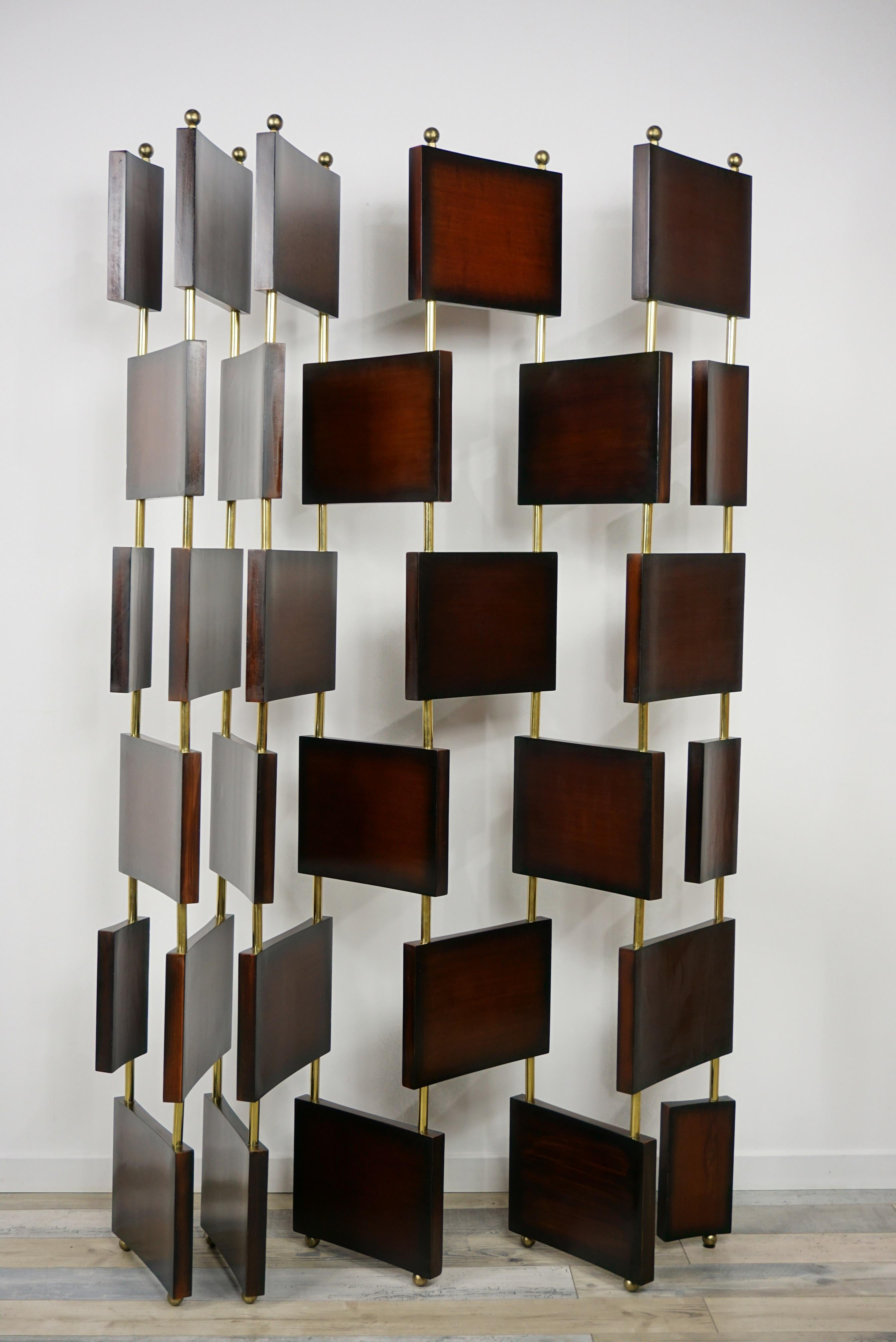 Contemporary Teak Wooden And Brass Highly Decorative Screen Divider For Sale
