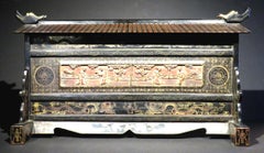 Highly Decorative 'Straits' Chinese Black Lacquer Table Screen, Circa 1890