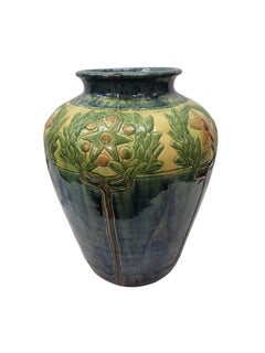 Highly decorative vase, flowing glaze, laurel star motif, Art Deco 1920s, France