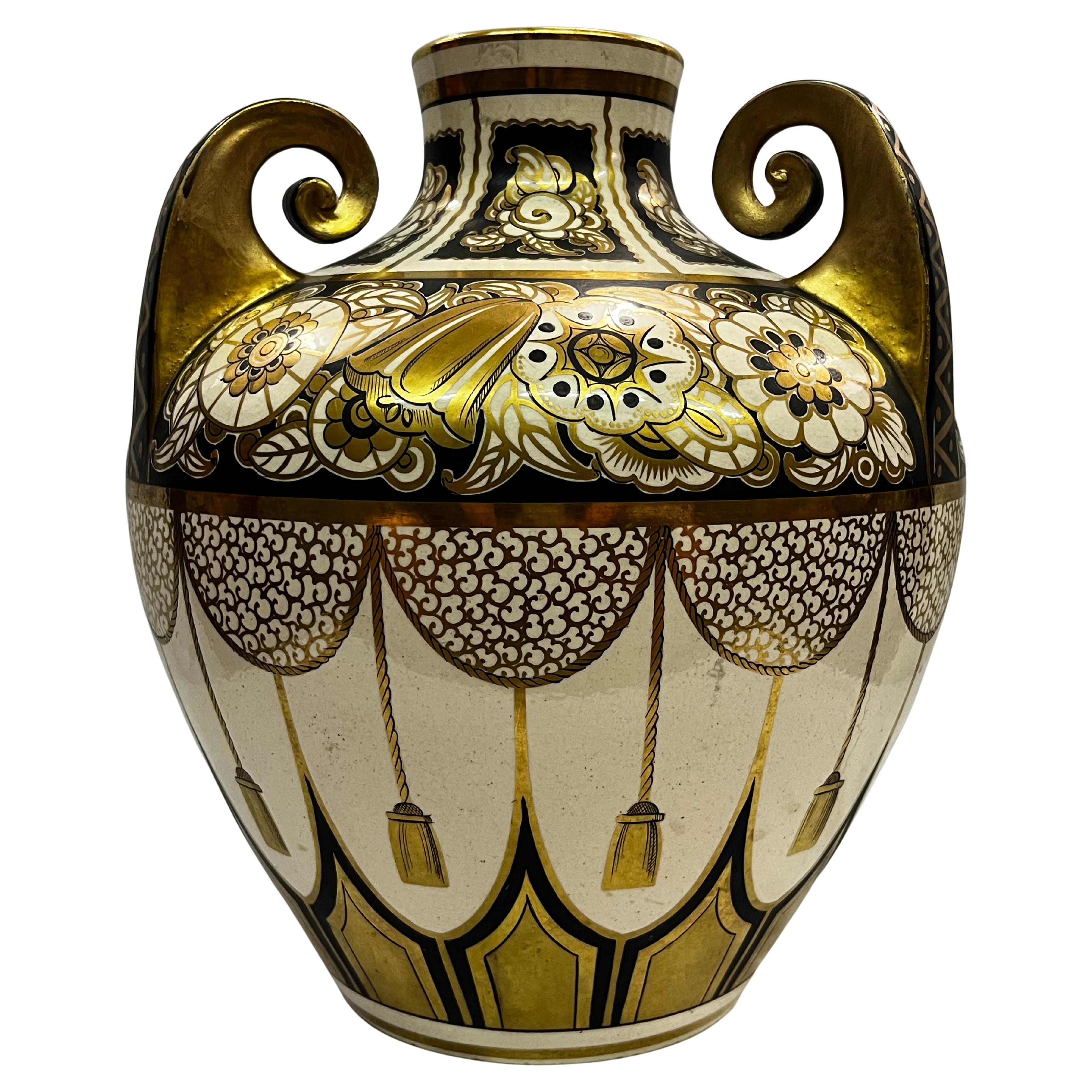 Highly decorative vase, hand painted, Art Deco, Pinon-Heuzé, 1920s France im Angebot