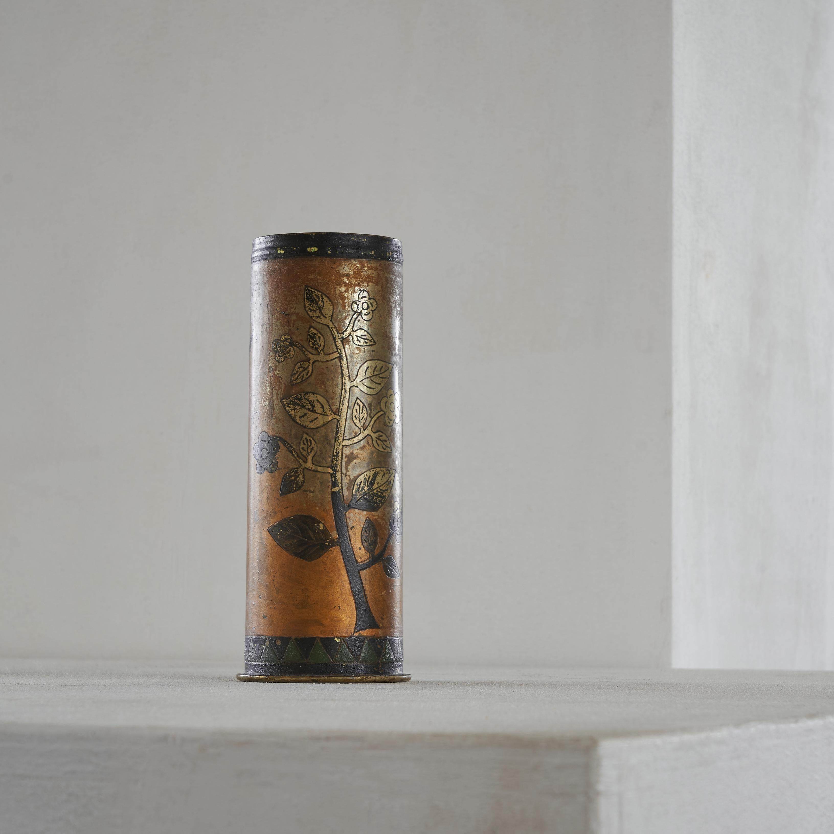 Belgian Highly Decorative WWI Bombshell Trench Art Vase For Sale