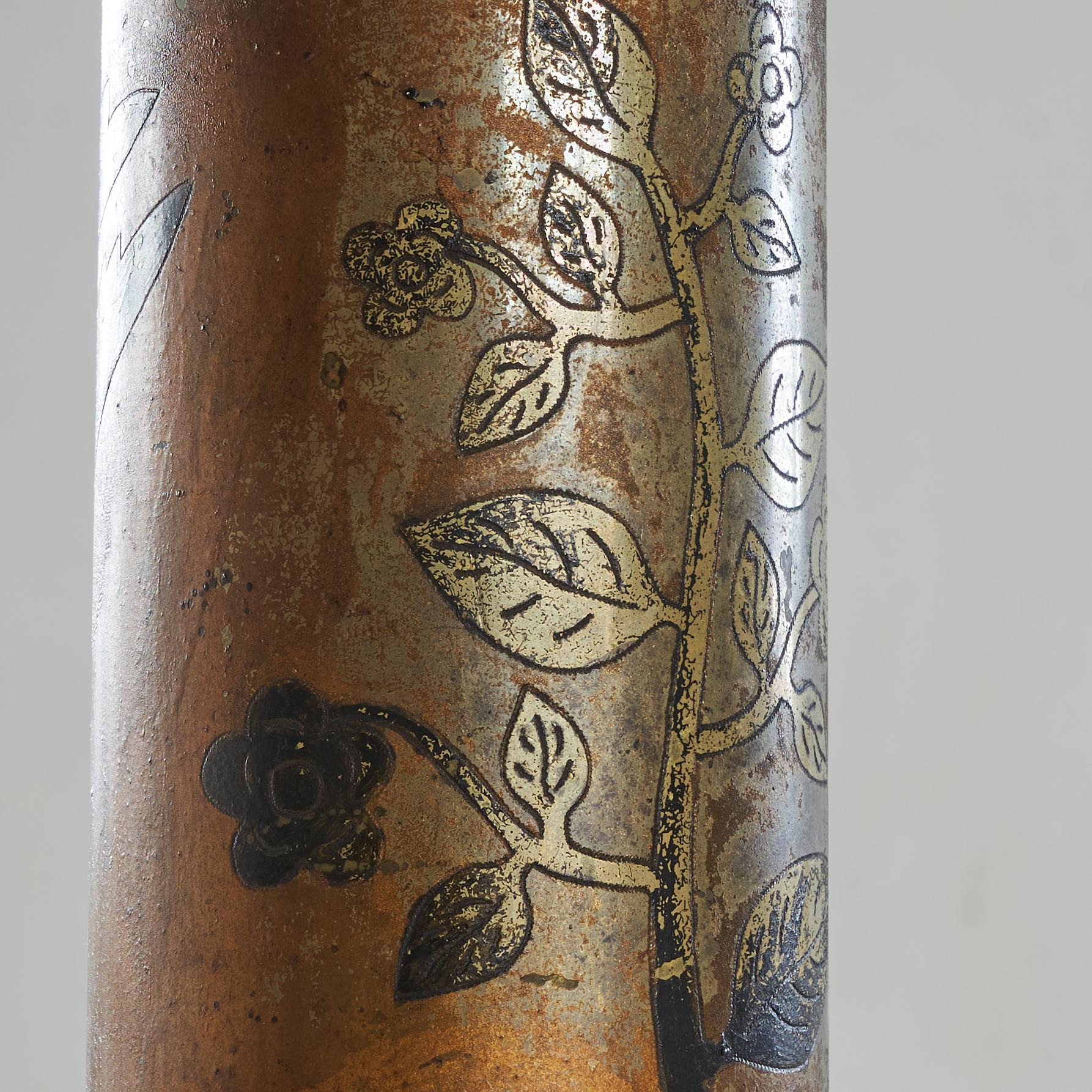 Hand-Crafted Highly Decorative WWI Bombshell Trench Art Vase For Sale