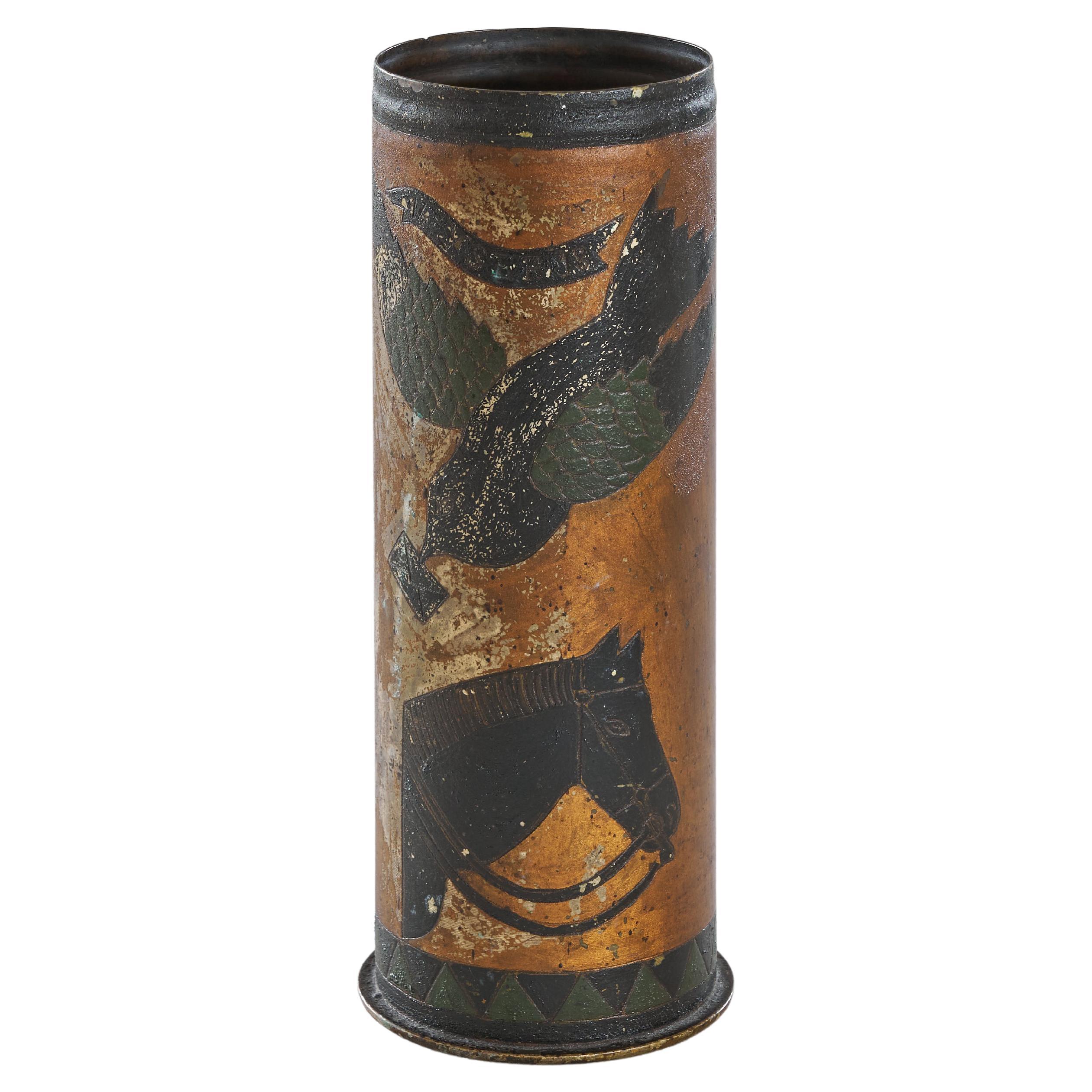 Highly Decorative WWI Bombshell Trench Art Vase For Sale