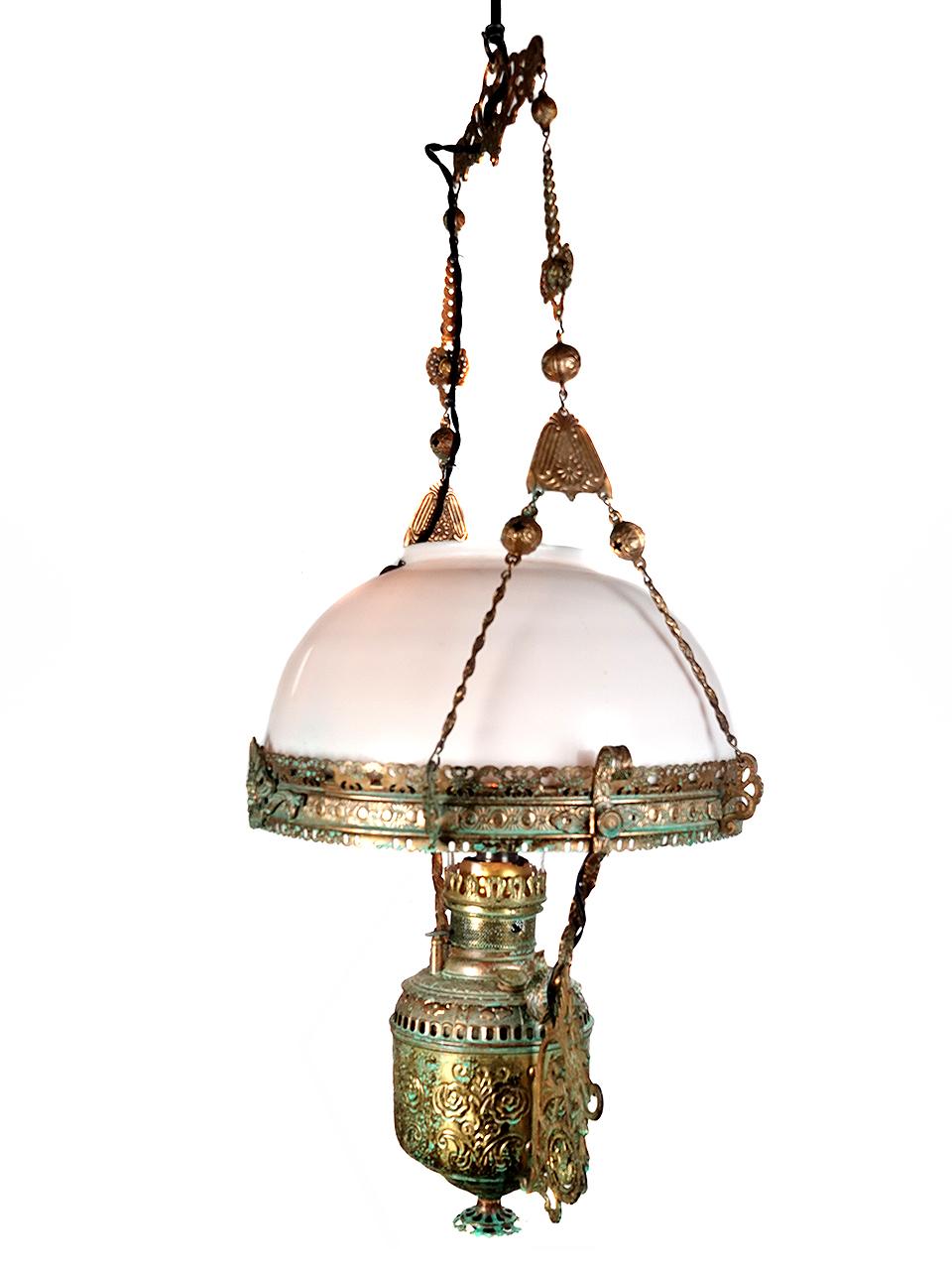 Victorien Lampe à huile des années 1880 très détaillée, électrifiée en vente