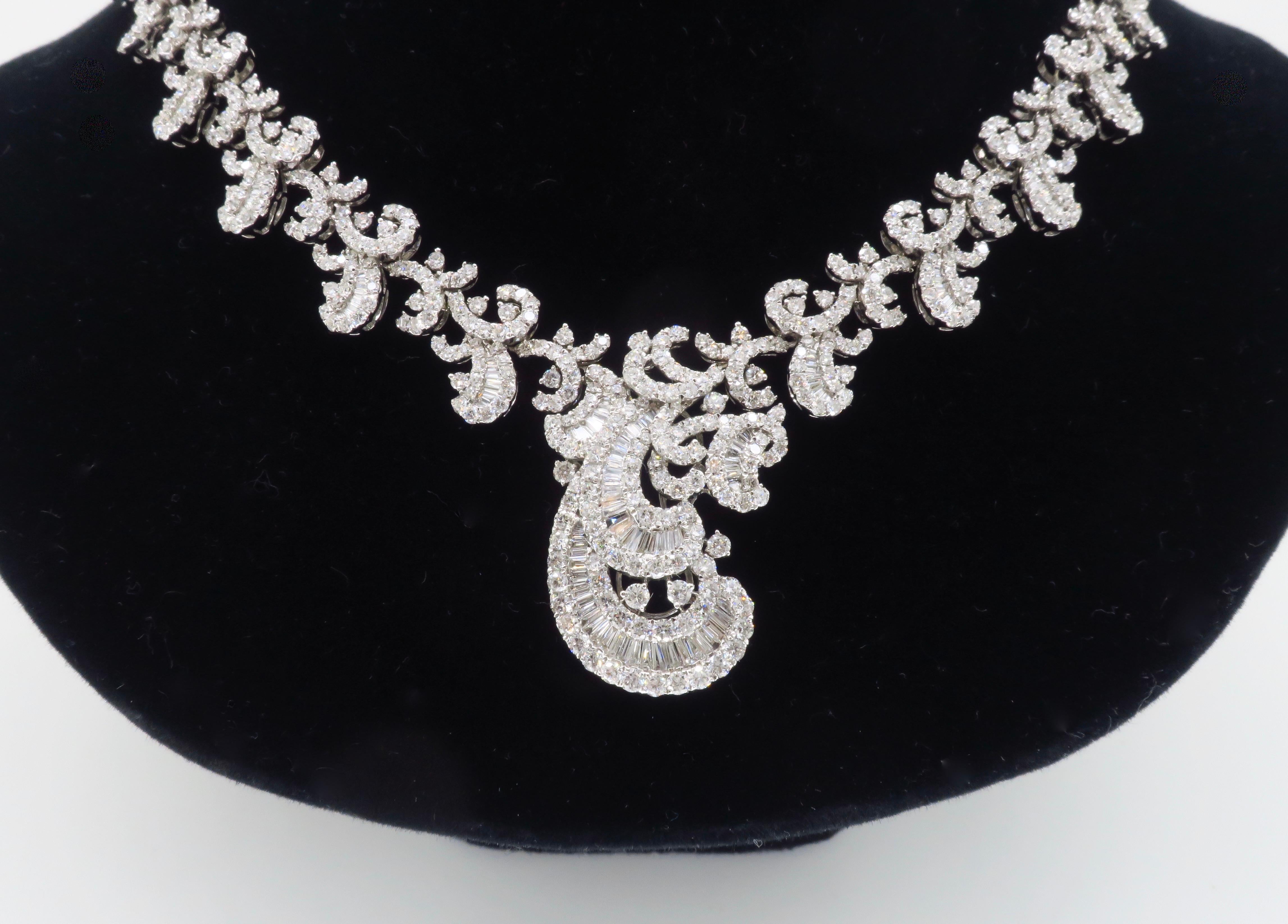 Round Cut Highly Detailed 18.96CTW Diamond Necklace Made in 18k White Gold  For Sale