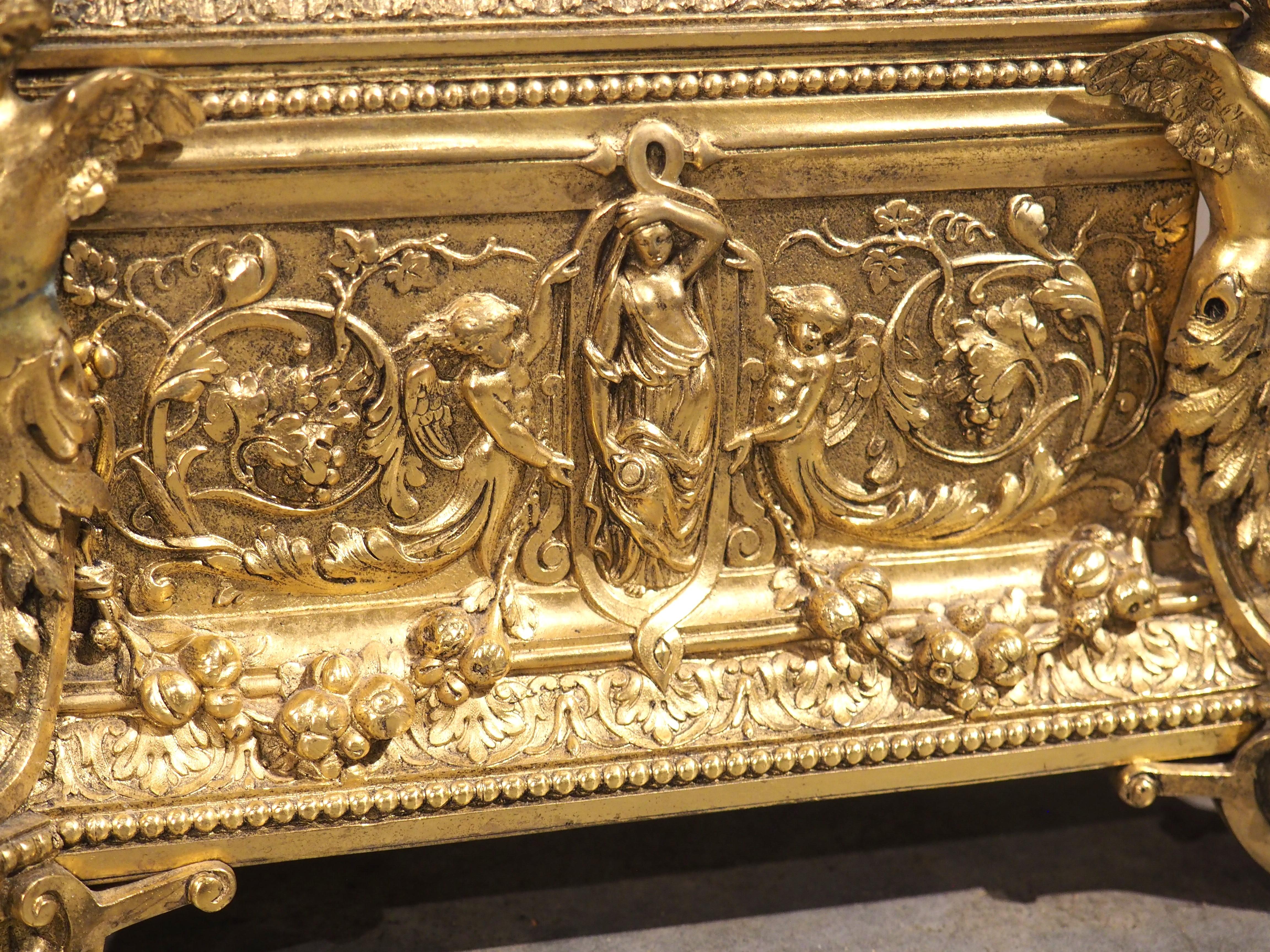 Highly Detailed Antique French Gilt Bronze Coffret, Jewel Box, Paris, Circa 1880 5