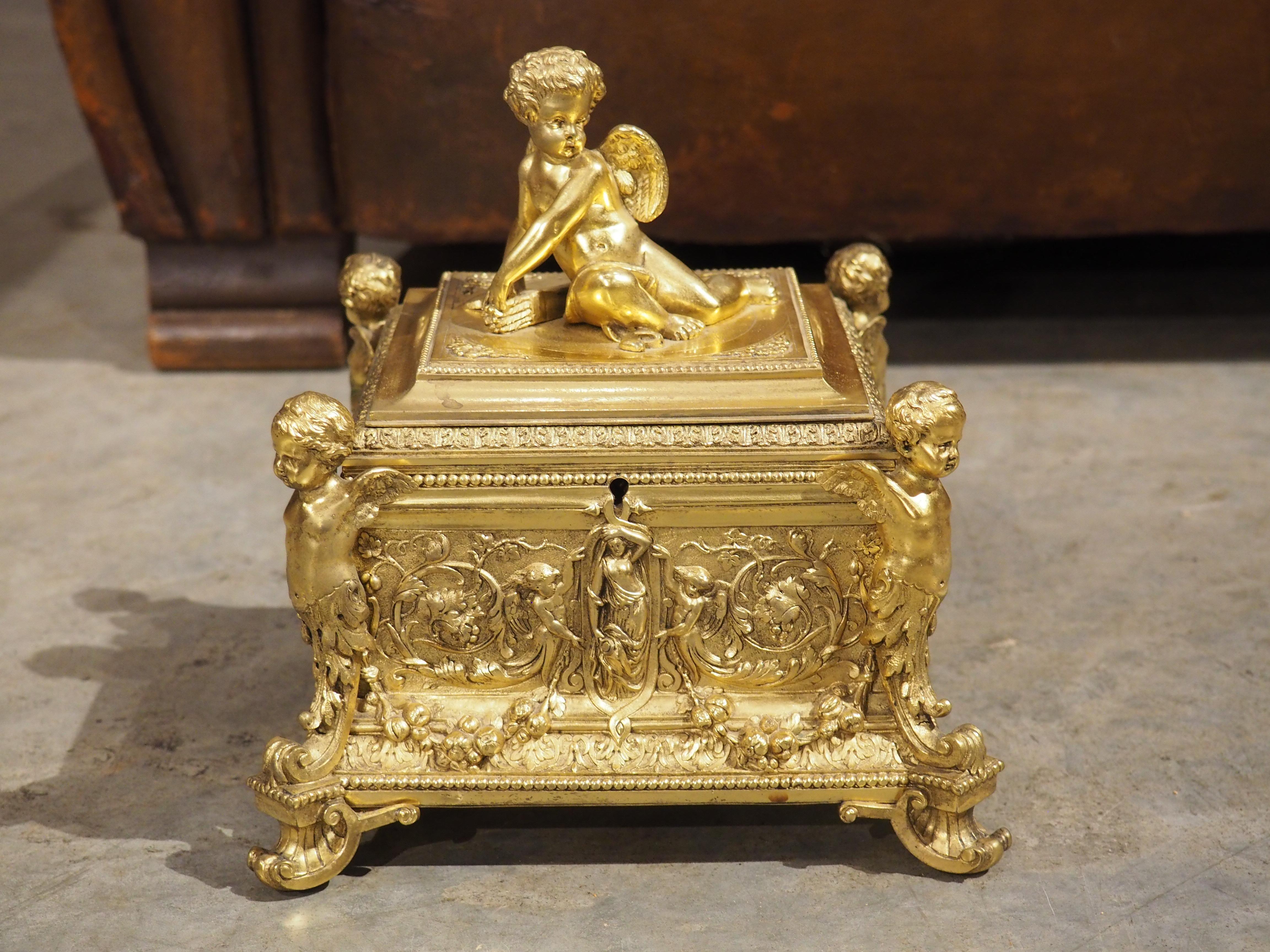 Highly Detailed Antique French Gilt Bronze Coffret, Jewel Box, Paris, Circa 1880 13