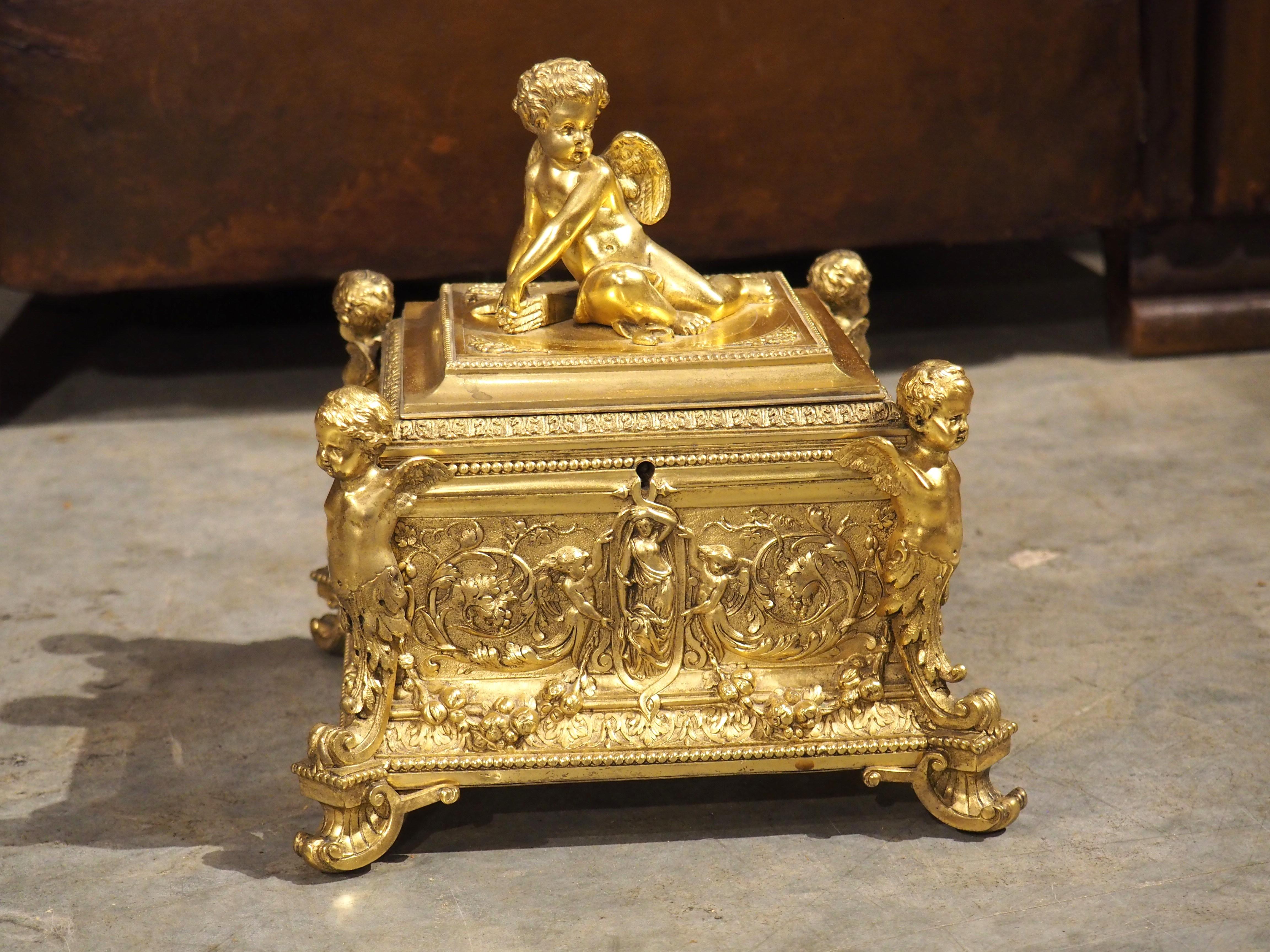 19th Century Highly Detailed Antique French Gilt Bronze Coffret, Jewel Box, Paris, Circa 1880