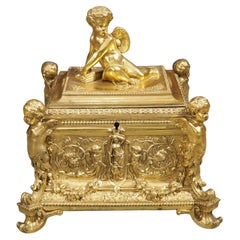 Highly Detailed Antique French Gilt Bronze Coffret, Jewel Box, Paris, Circa 1880