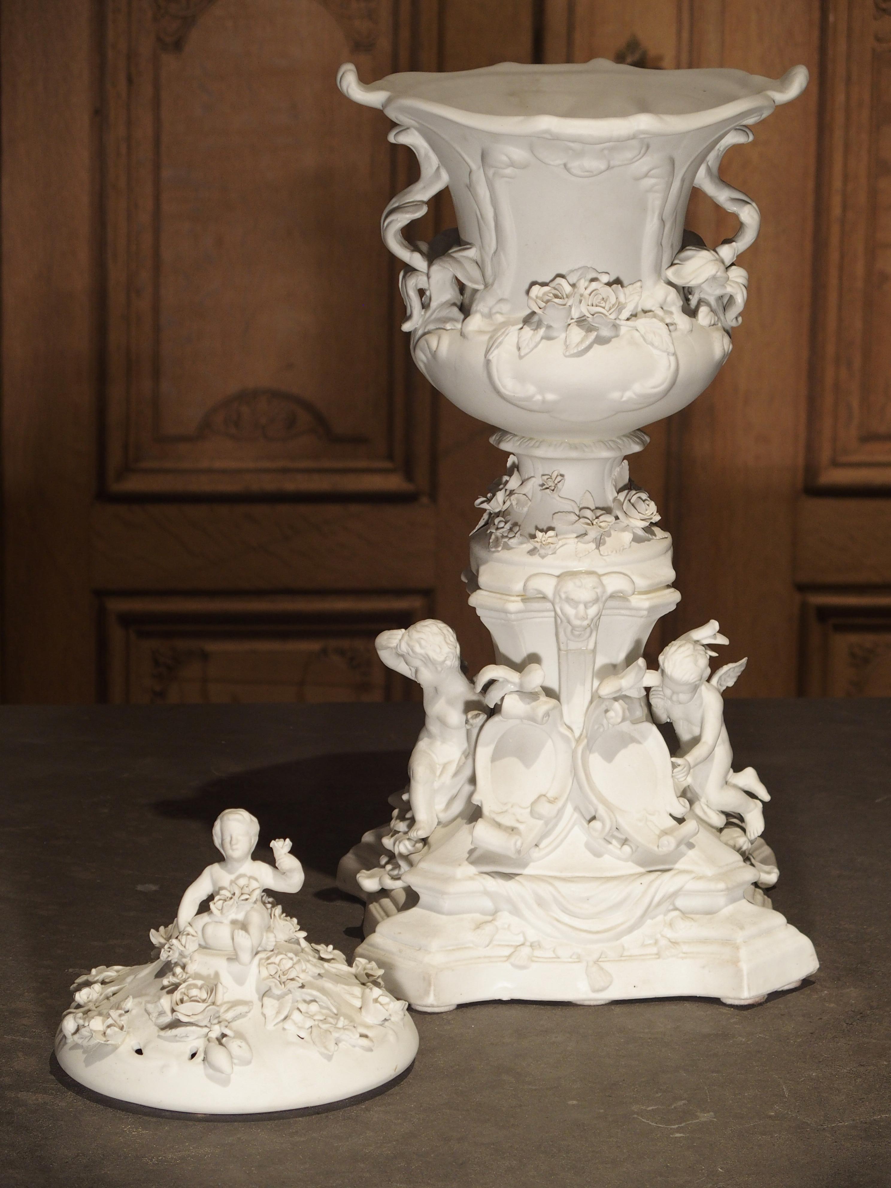 Highly Detailed Antique French Lidded Bisque Urn, Circa 1900 4
