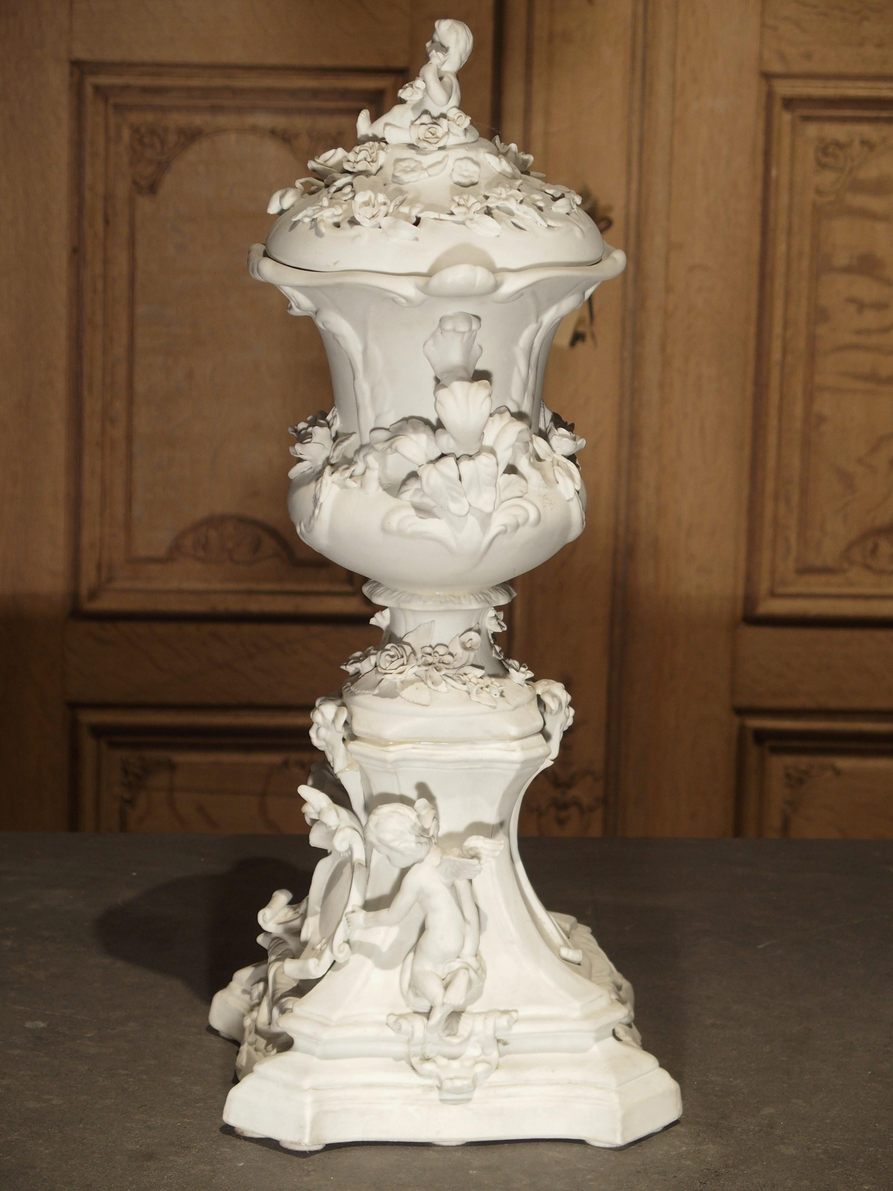 Highly Detailed Antique French Lidded Bisque Urn, Circa 1900 5