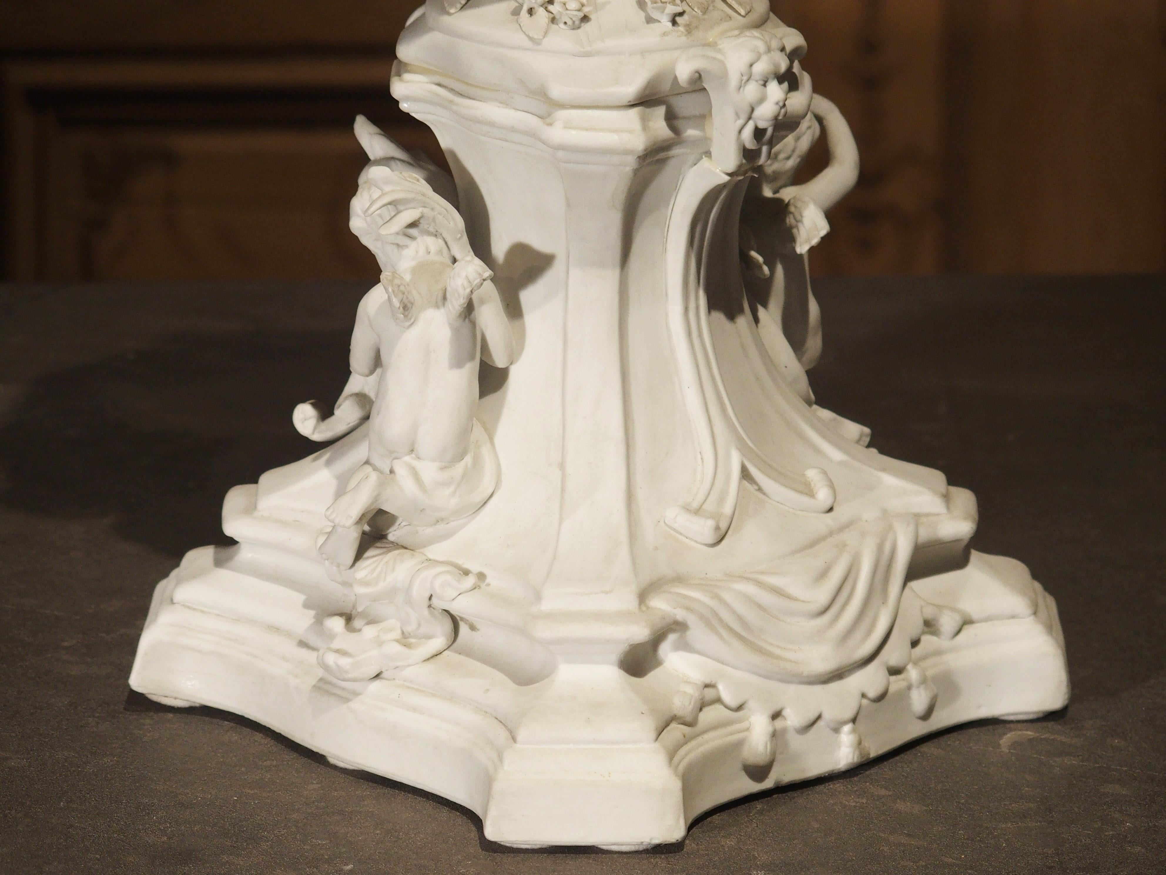 Highly Detailed Antique French Lidded Bisque Urn, Circa 1900 9