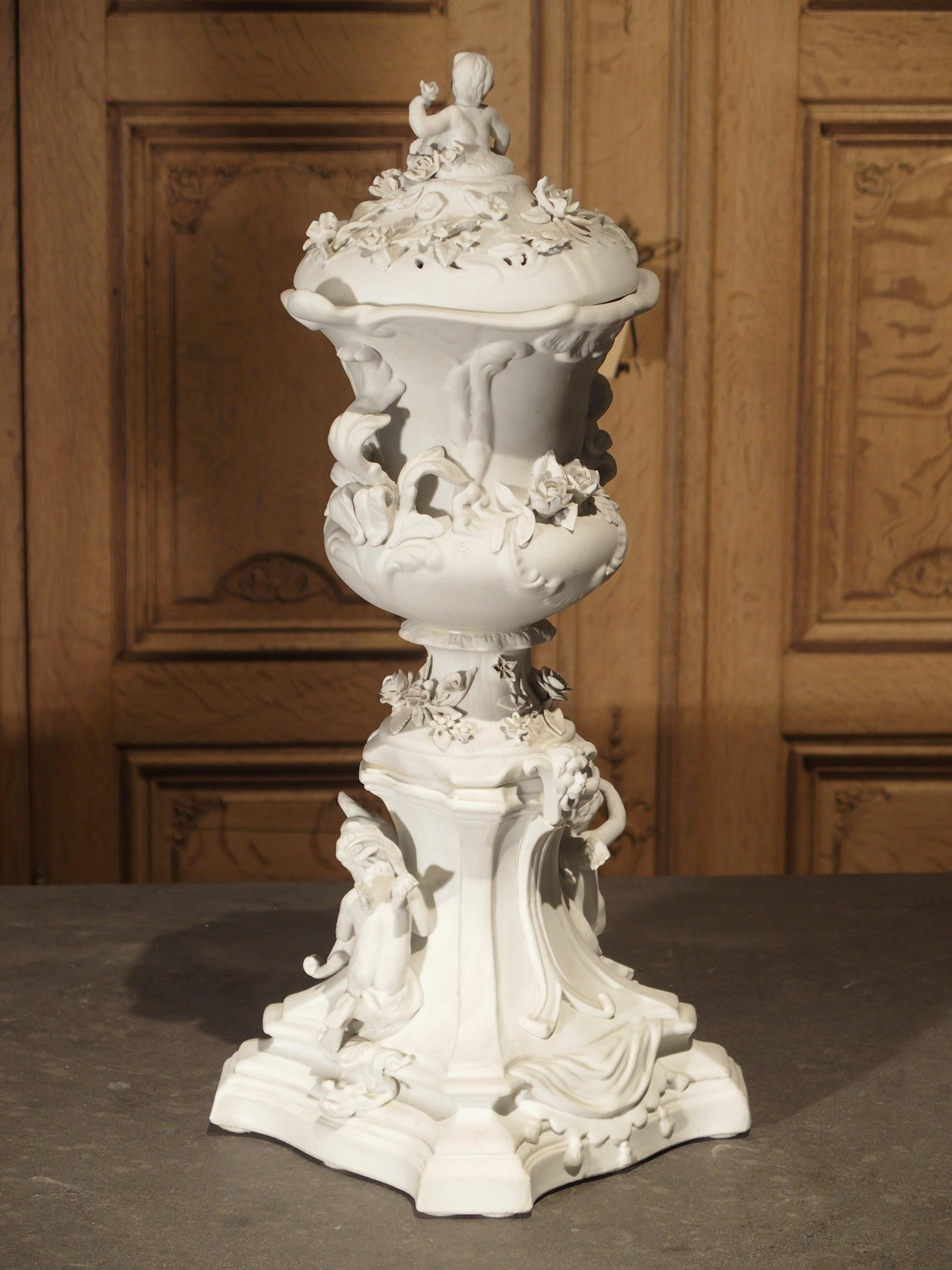 Highly Detailed Antique French Lidded Bisque Urn, Circa 1900 10
