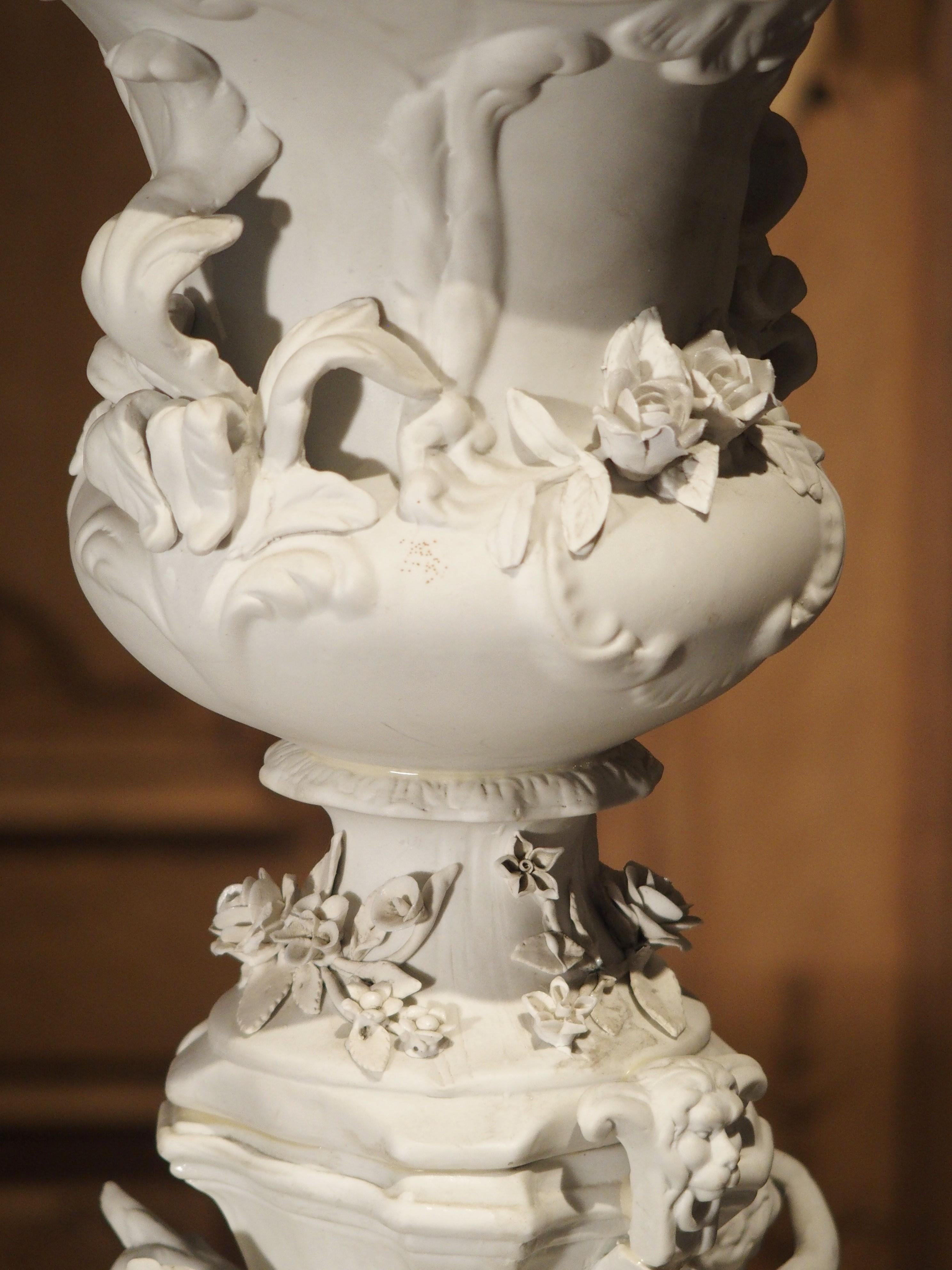 Highly Detailed Antique French Lidded Bisque Urn, Circa 1900 11
