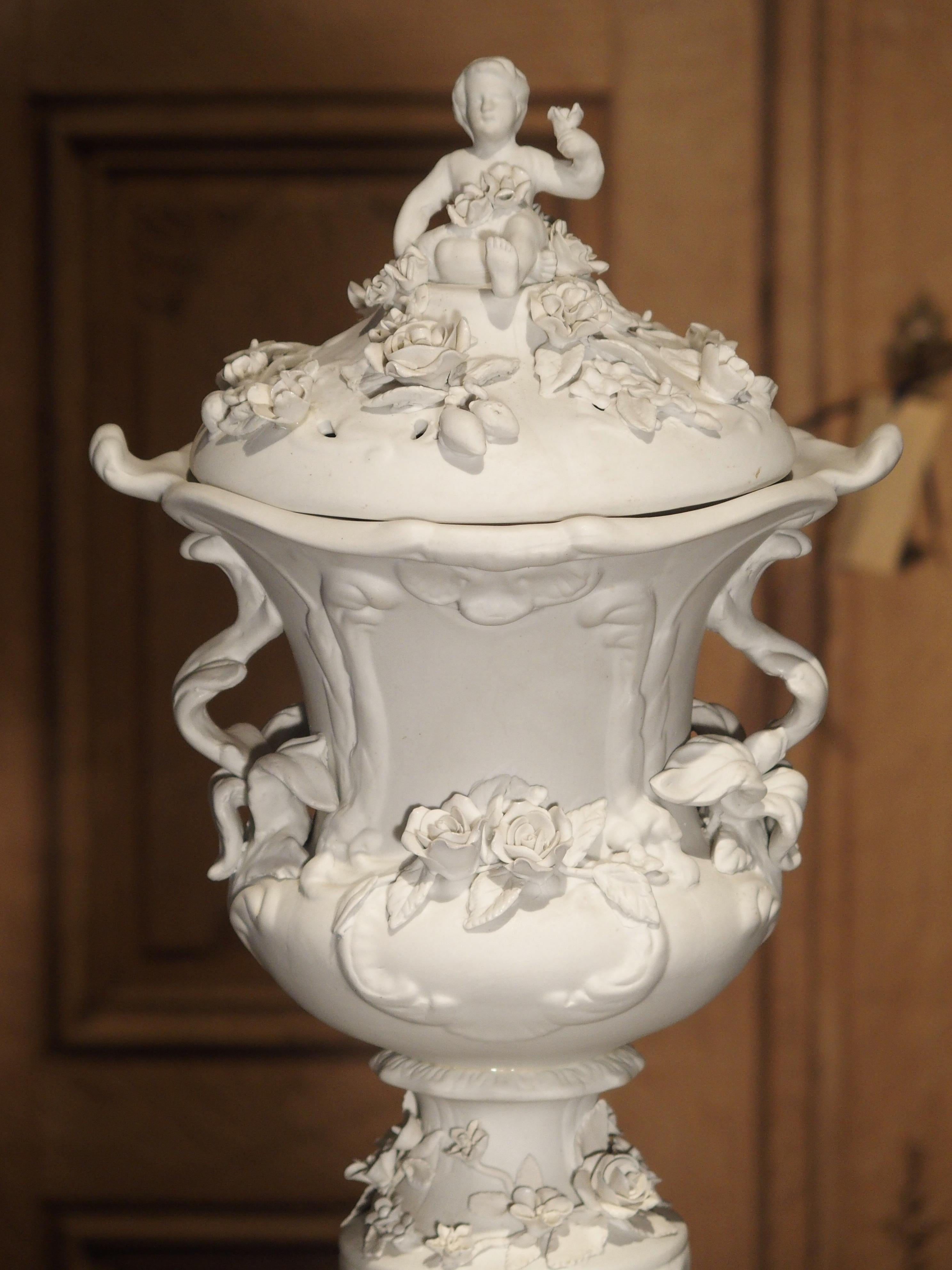 Highly Detailed Antique French Lidded Bisque Urn, Circa 1900 2