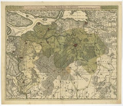 Highly Detailed Antique Map of Brabant, Province of the Netherlands, ca.1700