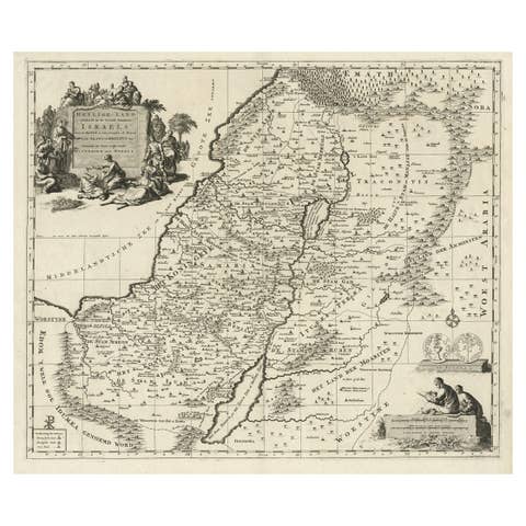 Highly Detailed Antique Map of the Holy Land Showing 12 Tribes of Israel, c.1720