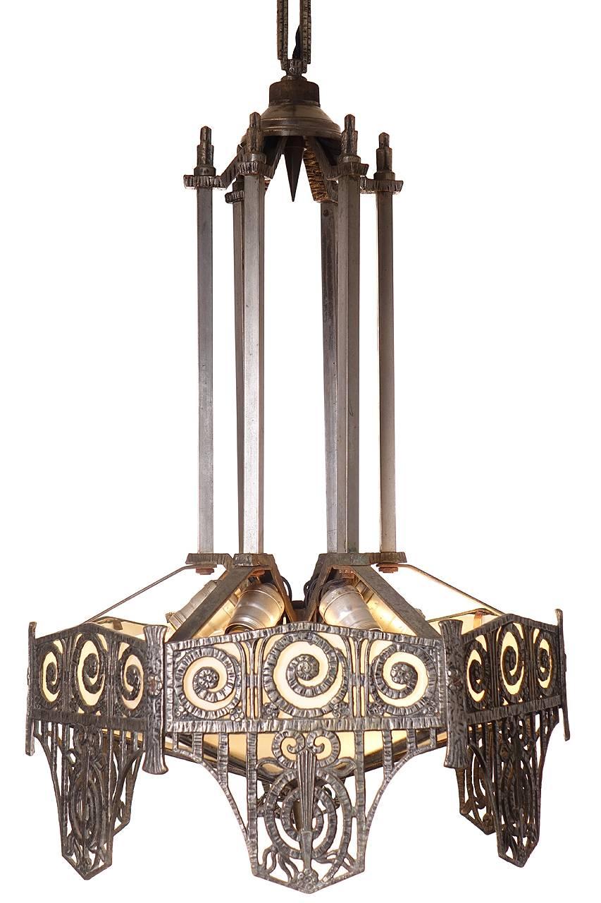 Metal Highly Detailed French Art Deco Chandelier