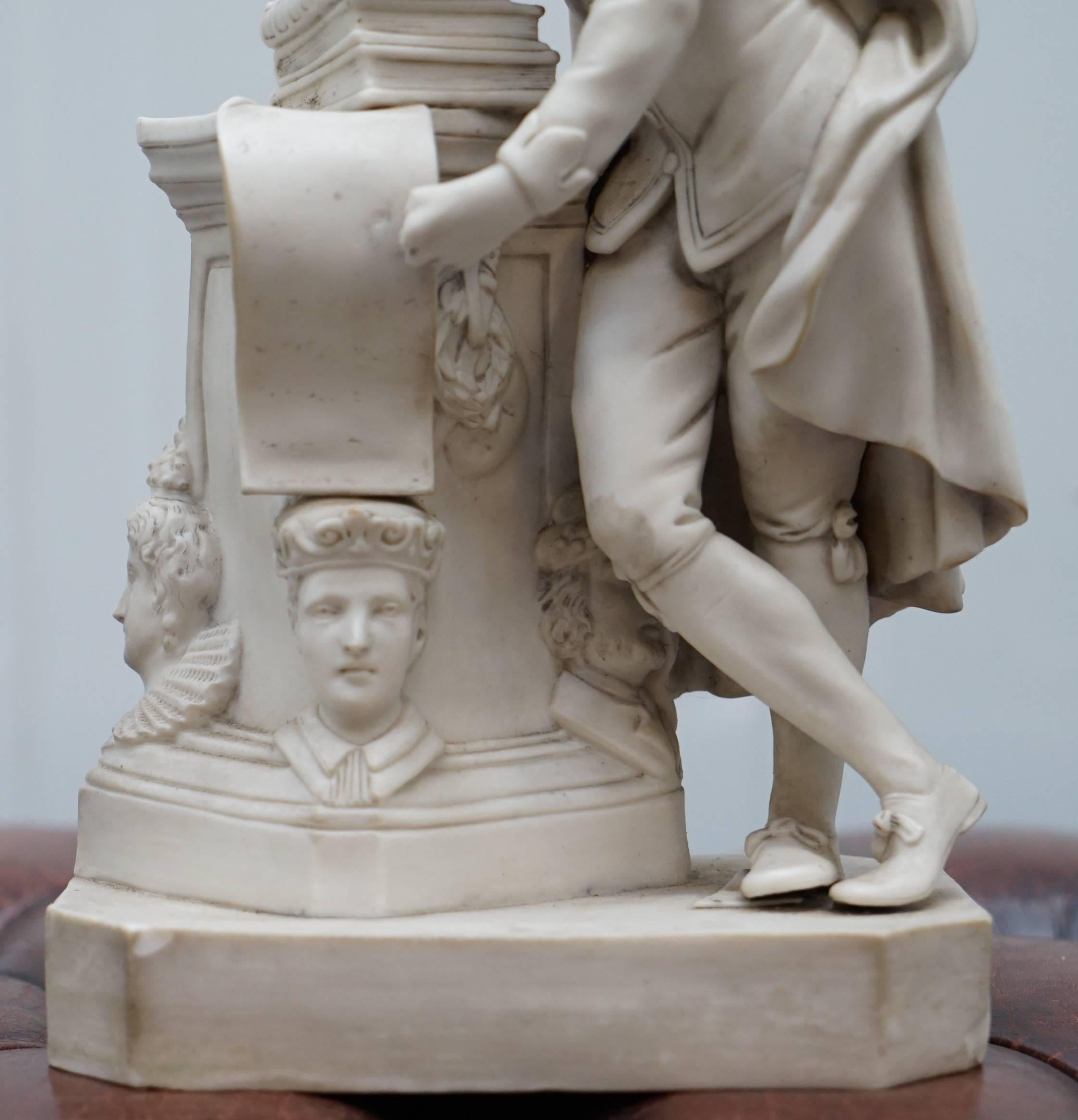 We are delighted to offer for sale this very fine Parian Marble state circa 1860 of the great Willian Shakespeare

A highly detailed sculpture, loosely based on a very classical image, the most common seen in Leicester square London but it isn’t
